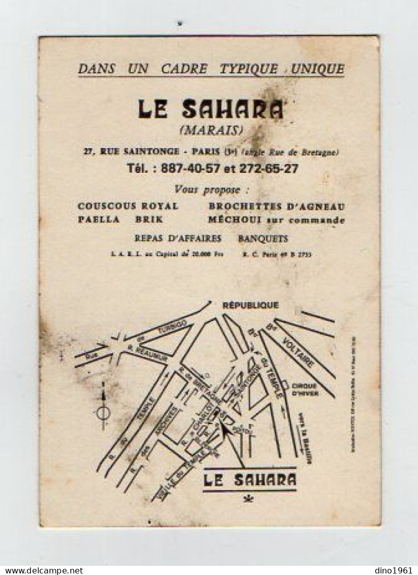 VP22.410 - CDV - Carte De Visite - Restaurant ¨ LE SAHARA ¨ à PARIS Rue Saintonge - Cartes De Visite