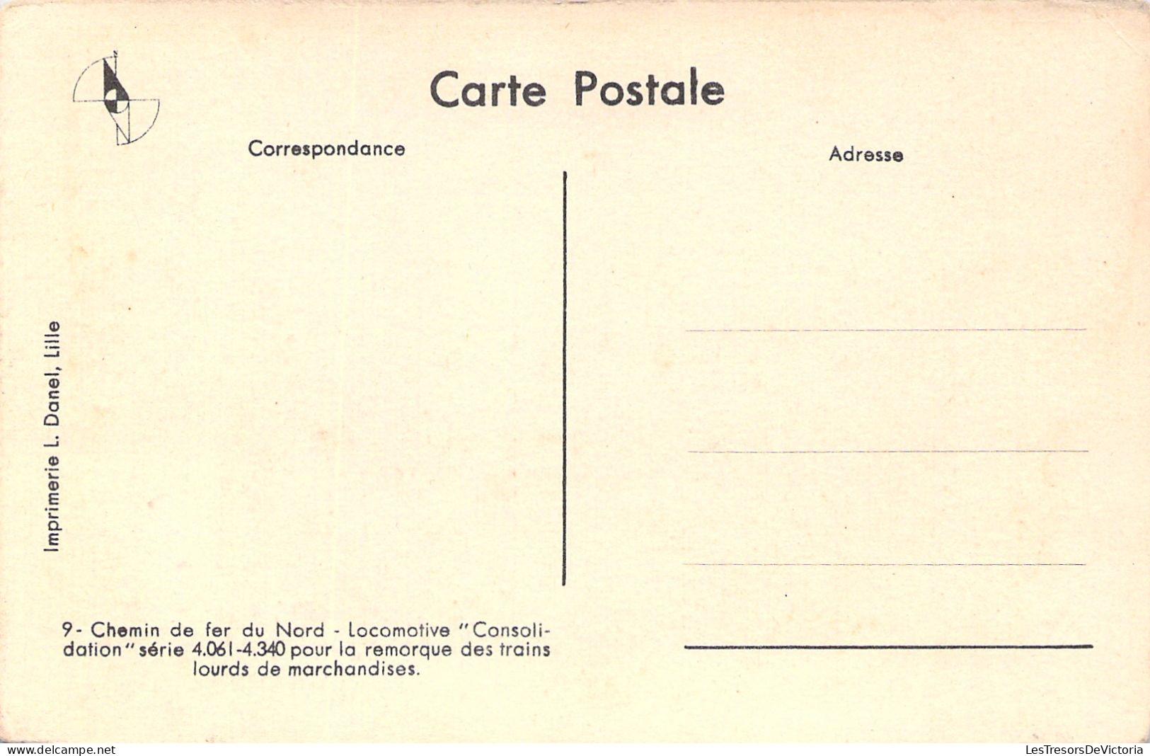 TRAIN - Chemin De Fer Du Nord - Locomotive Consolidation - Carte Postale Ancienne - - Treni