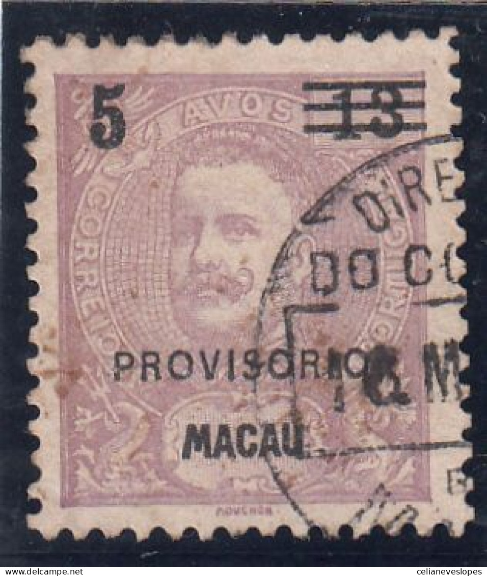 Macau, Macao, D. Carlos I, Com Sobretaxa, 5 A. S/ 13 A. Lilás, 1898, Mundifil Nº 91 Used - Gebraucht