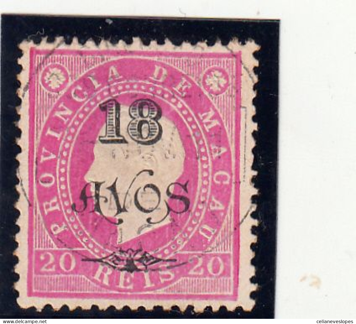 Macau, Macao, D. Luis I Com Sobretaxa, 18 A. S/ 20 R. Rosa, 1902, Mundifil Nº 105 Used - Used Stamps