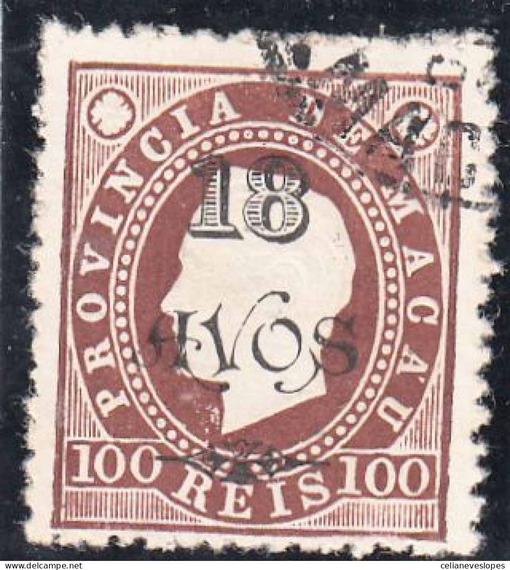 Macau, Macao, D. Luis I Com Sobretaxa, 18 A. S/ 100 R. Castanho, 1902, Mundifil Nº 108 Used - Usati