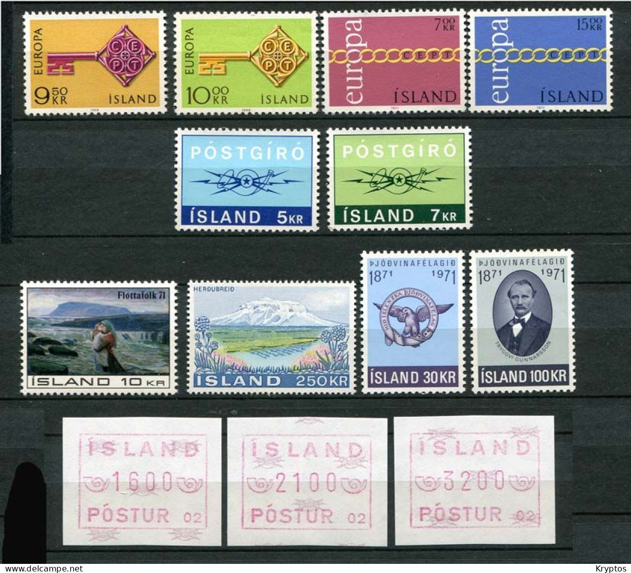 Iceland 1968-72.  - 10 Stamps + 3 Postage Labels All UNUSED / MINT - Colecciones & Series