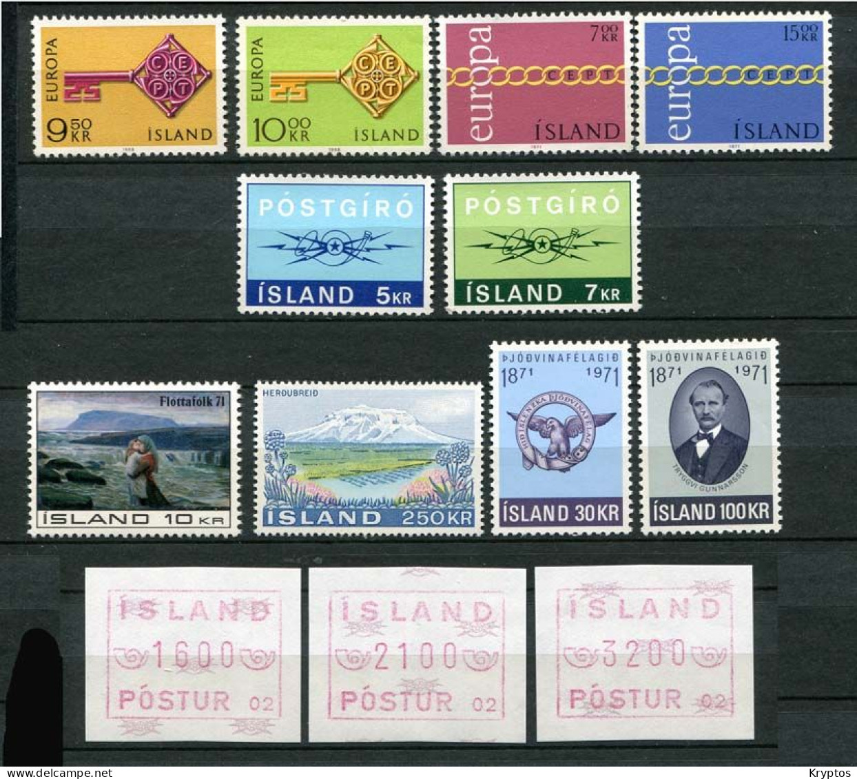 Iceland 1968-72.  - 10 Stamps + 3 Postage Labels All UNUSED / MINT - Collections, Lots & Series