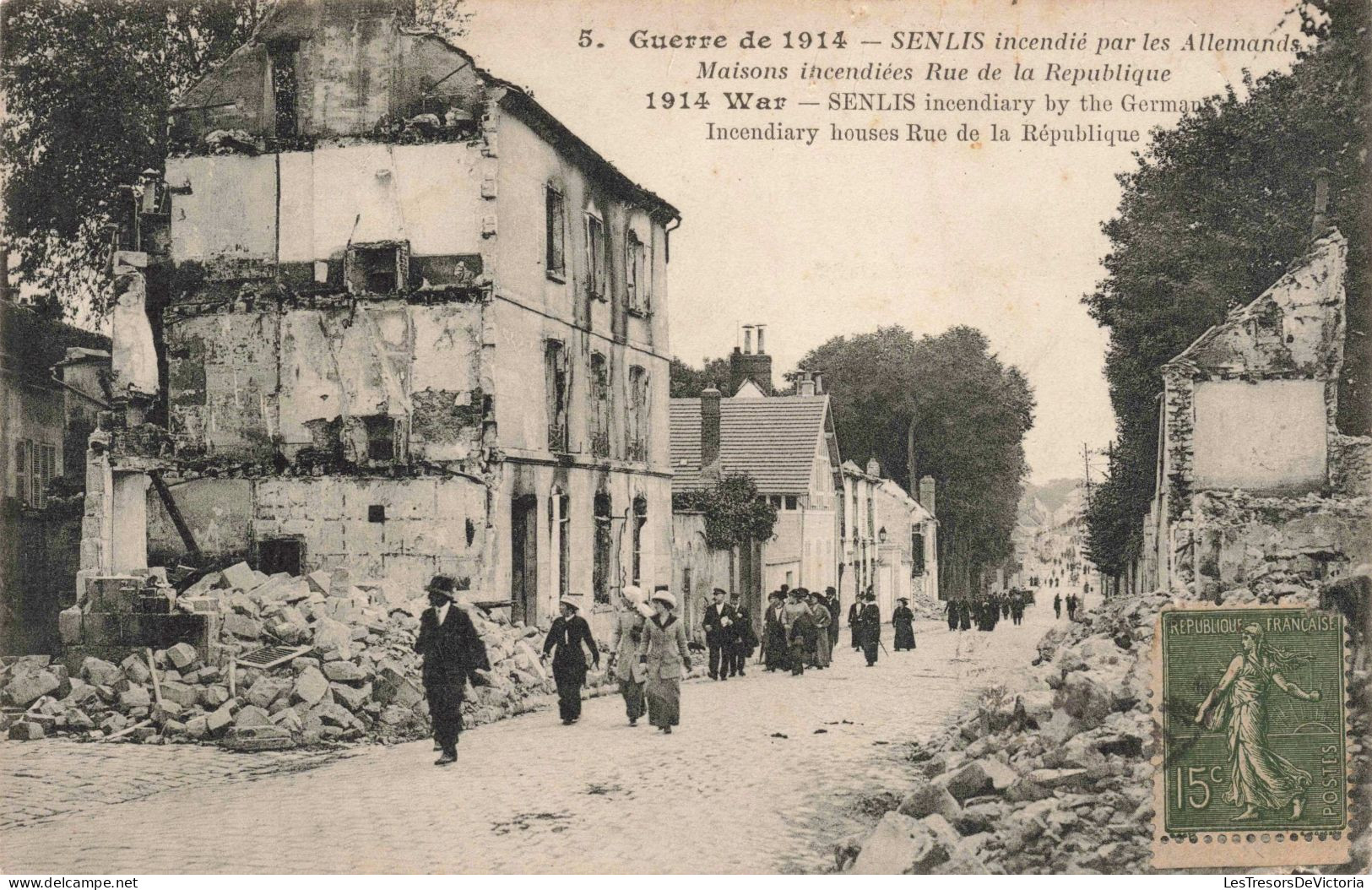 FRANCE - Senlis - Maisons Incendiées - Rue De La République - Animé - Carte Postale Ancienne - Senlis