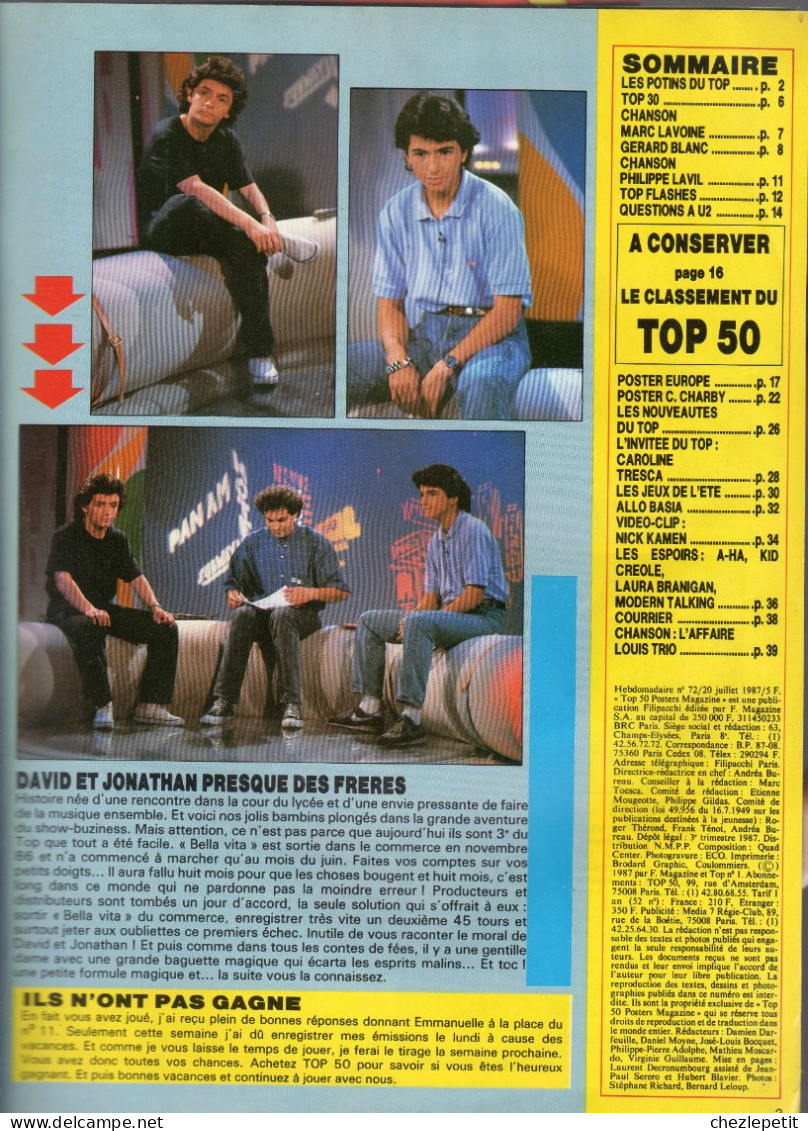 Revue TOP 50 N°72 1987 Gérard Blanc U2 Basia Avec Posters Europe Corrynne Charby - Música