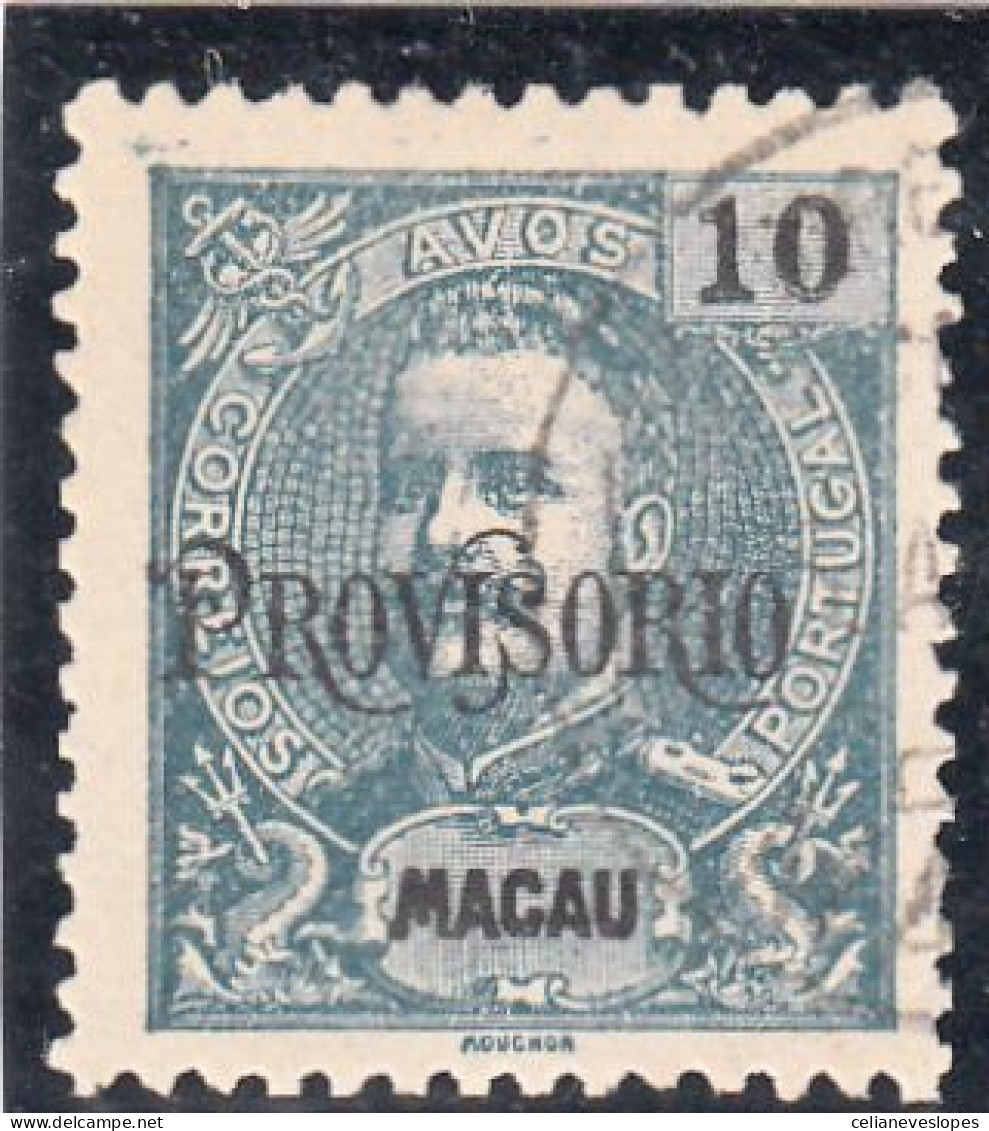 Macau, Macao, D. Carlos I Com Sob. Provisório, 10 A. Azul, 1902, Mundifil Nº 127 Used - Usados