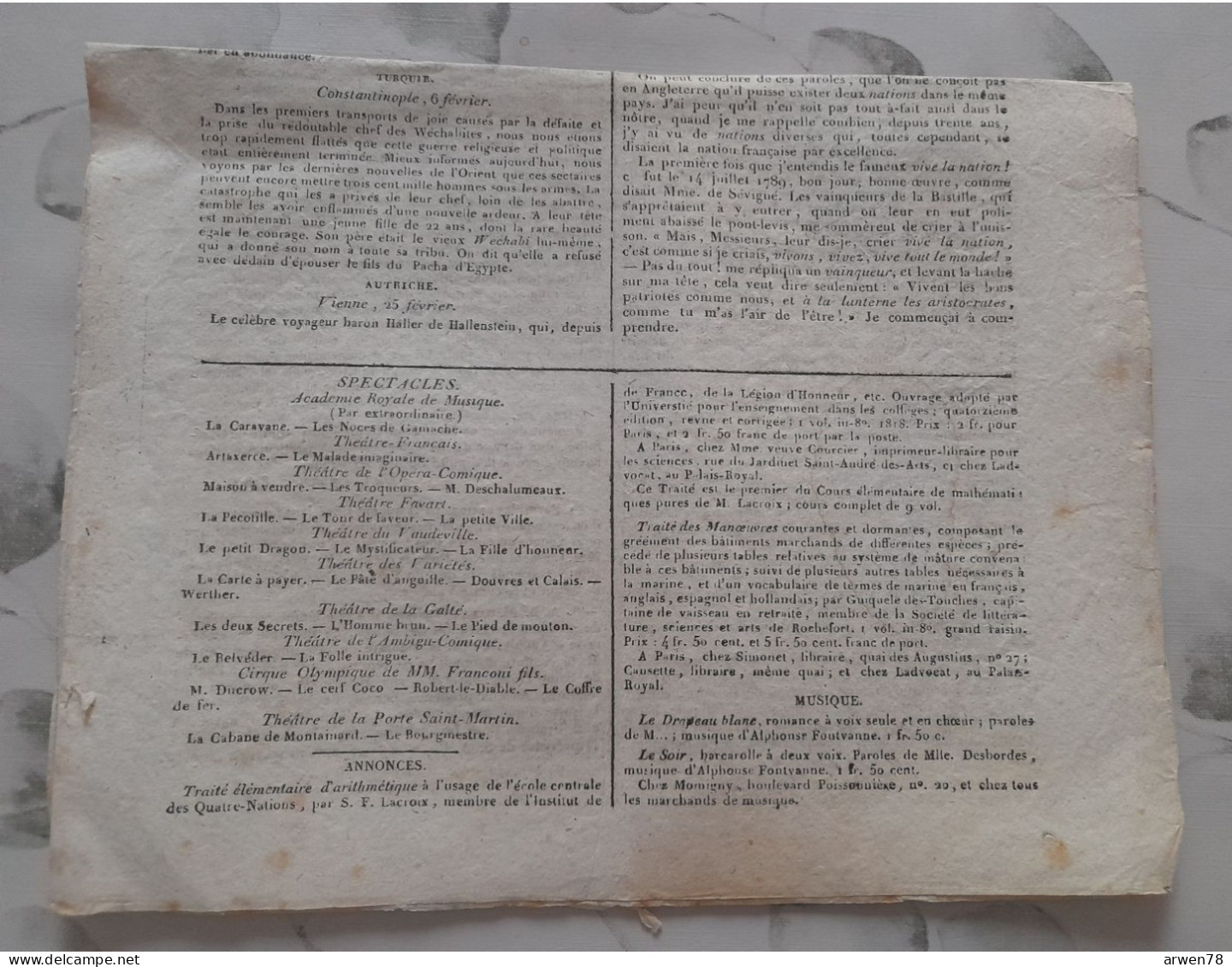 Journal LA QUOTIDIENNE 7 Mars 1819 ANGLETERRE RUSSIE TURQUIE AUTRICHE FRANCE Ordonnances Du Roi - Periódicos - Antes 1800