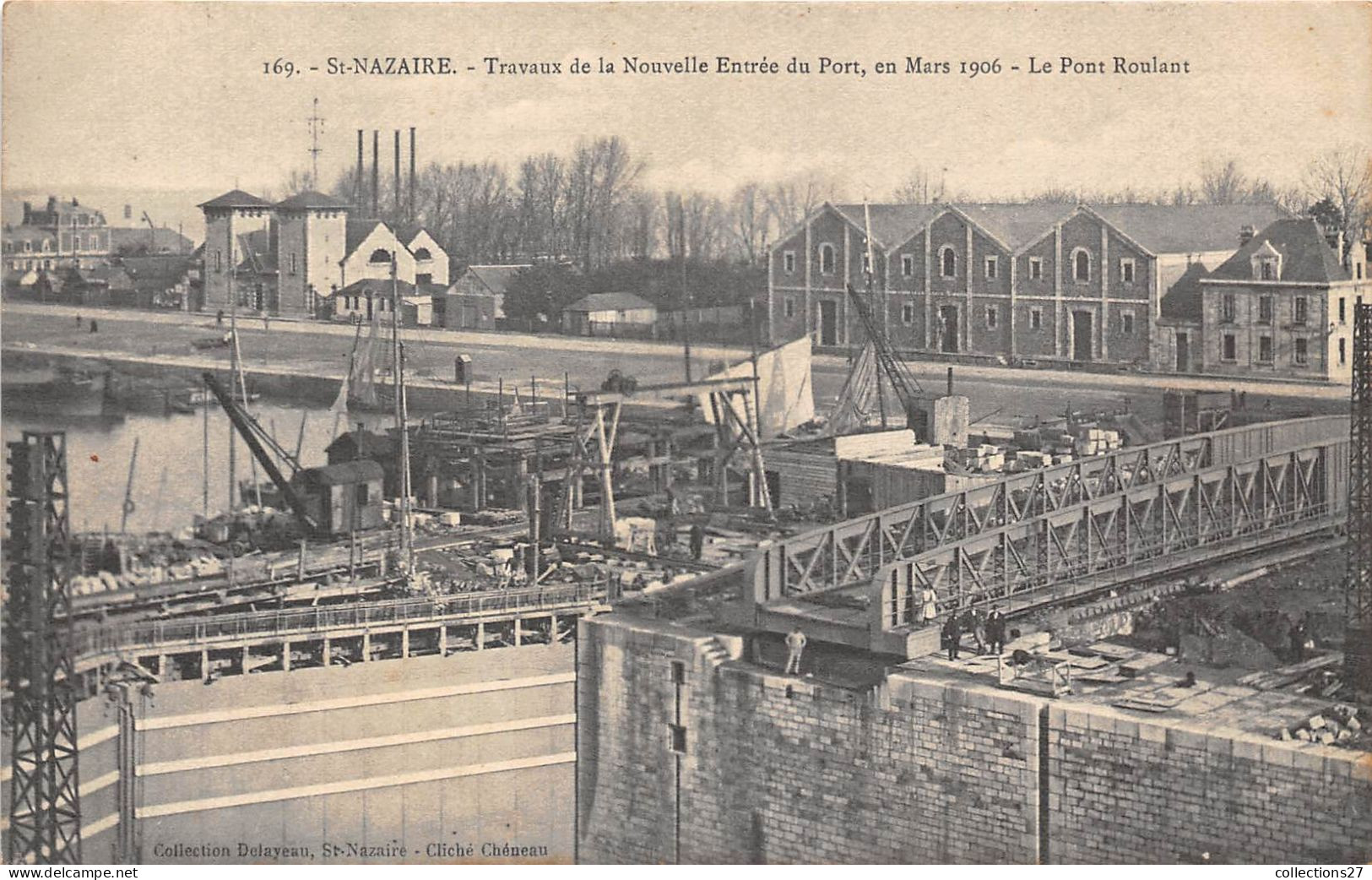 44-SAINT-NAZAIRE- TRAVAUX DE LA NOUVELLE ENTREE DU PORT , EN MARS 1906, LE PONT ROULANT - Saint Nazaire