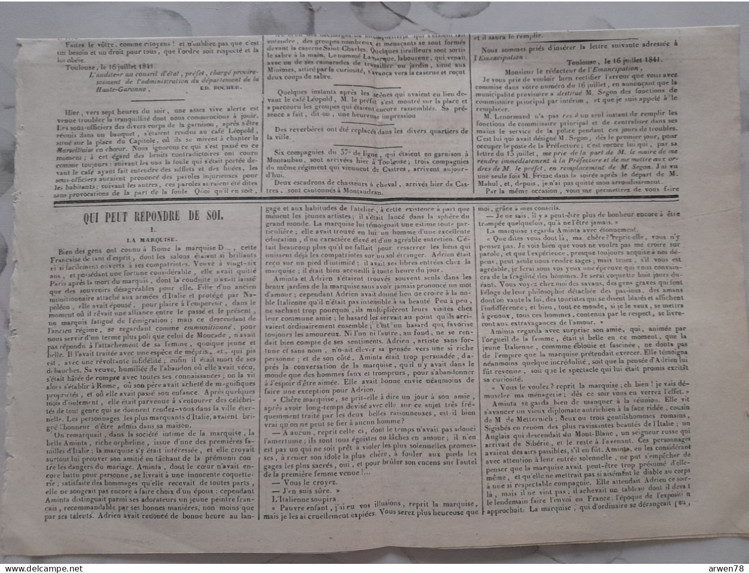 JOURNAL DE TOULOUSE 17 Juillet 1841 Voir Sommaire - Newspapers - Before 1800