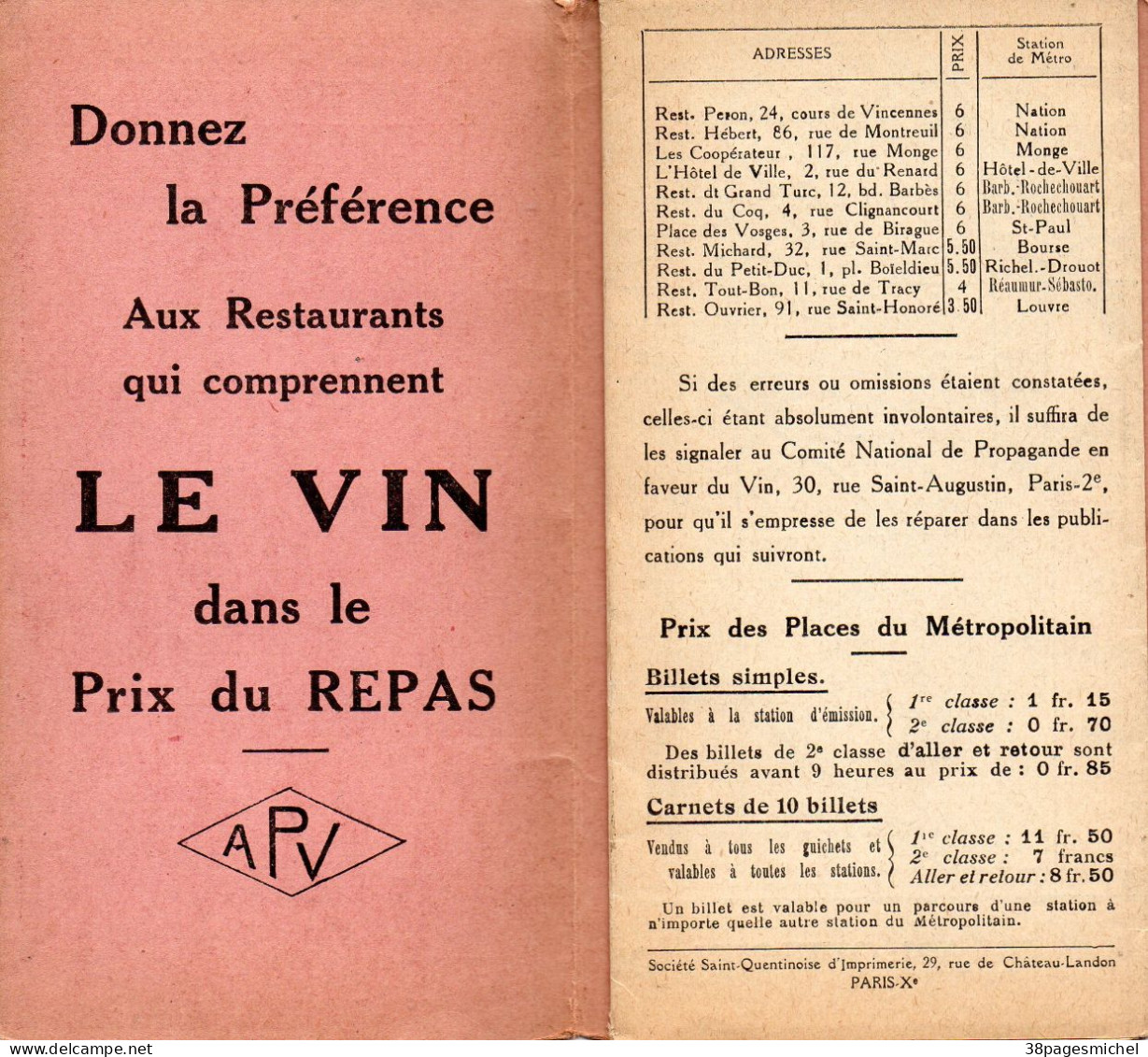 J0210 - Plan Officiel Du Métropolitain - Stations - Restaurants Qui Comprennent Le VIN Dans Le Prix Du Repas - PASTEUR - Europe