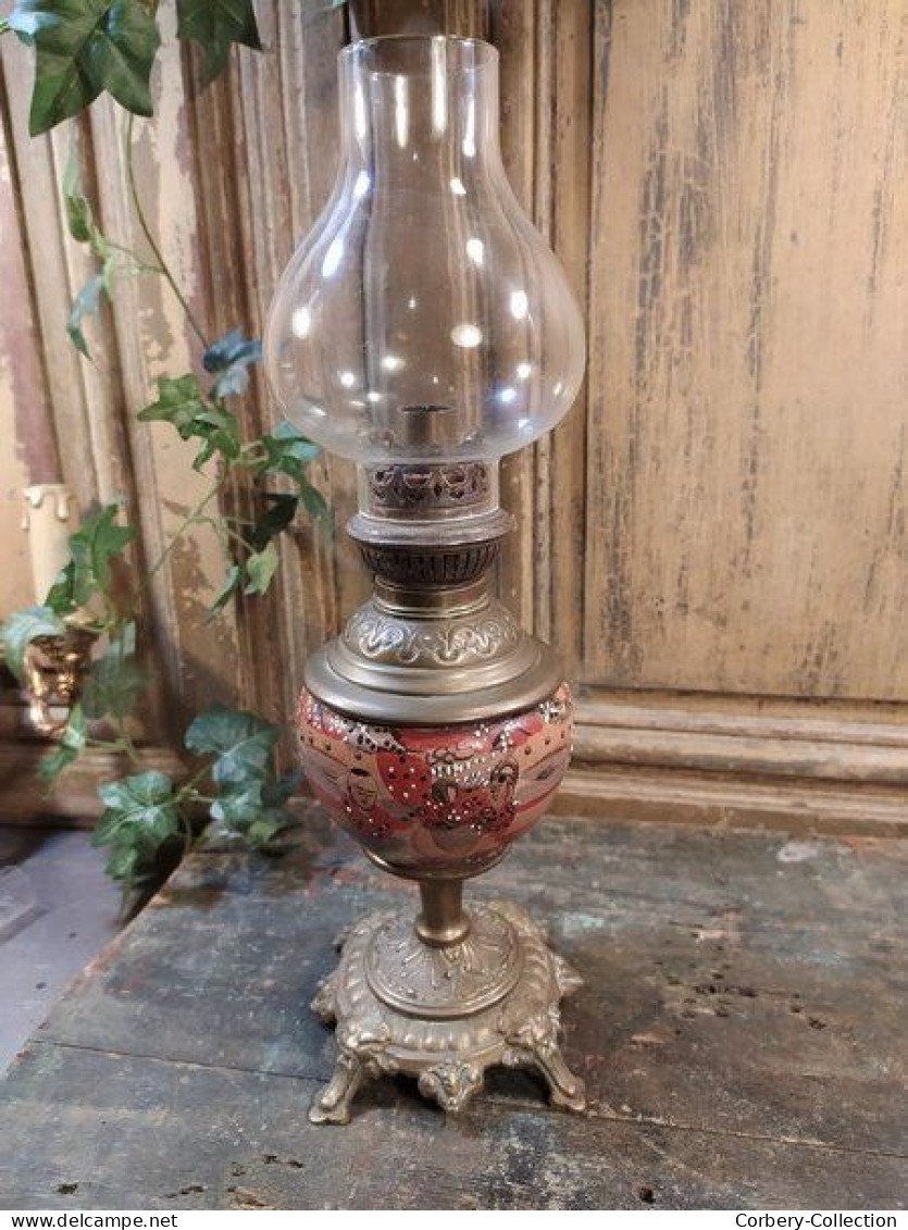 Lampe à Pétrole XIXème Faïence De Satsuma Japon Meiji. - Leuchten & Kronleuchter