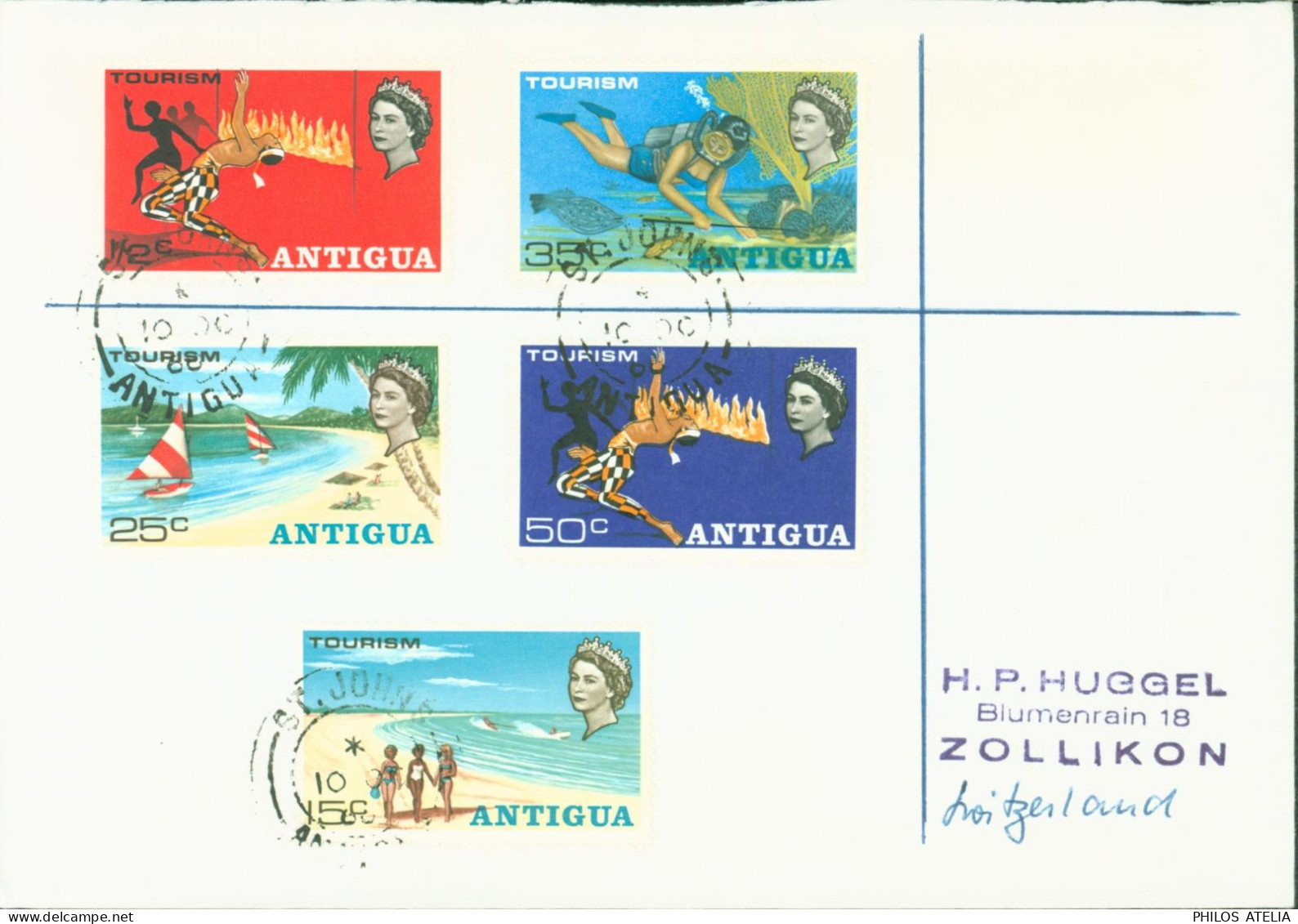 Commonwealth Antigua YT 194 à 198 Tourisme Elizabeth II CAD St Johns Antigua 10 OC 1968 - 1960-1981 Autonomie Interne