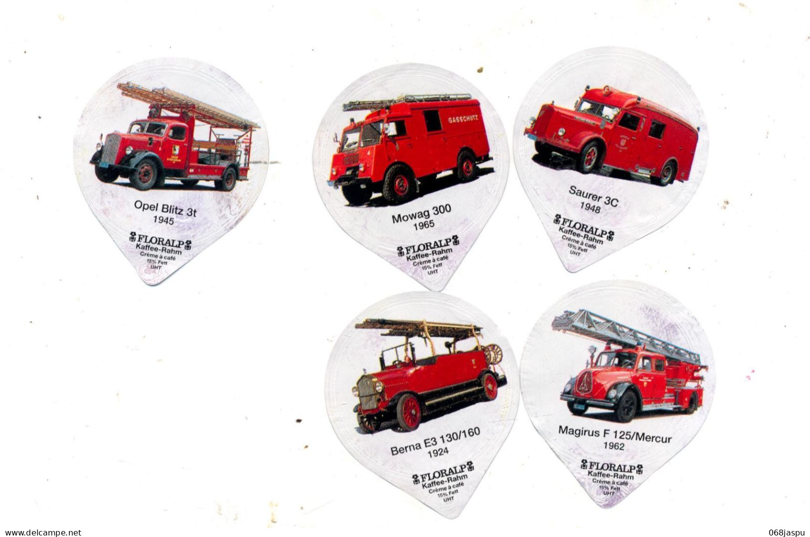 Lot 5 Opercule Camion Pompier - Milchdeckel - Kaffeerahmdeckel