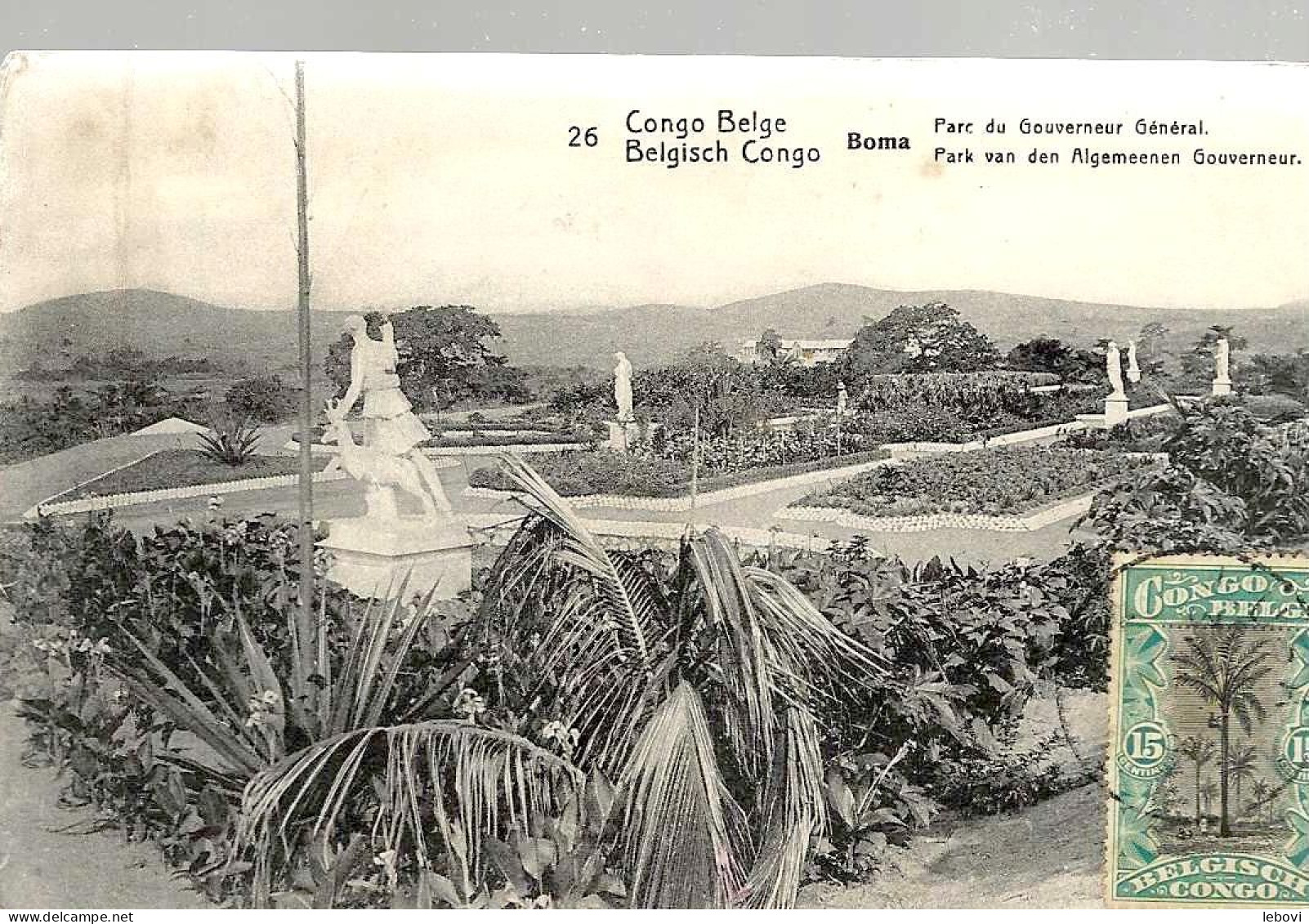 CP N° 26 « BOMA Parc Du Gouverneur Général » Ayant Circulé De LUSAMBO Vers MONS (1921) - Brieven En Documenten