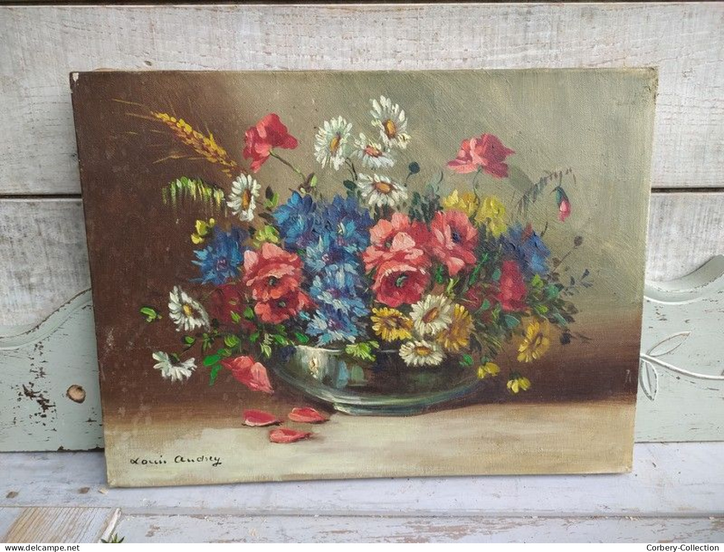 Tableau Bouquet De Fleurs Printanières Signé Louis Andrey - Olii