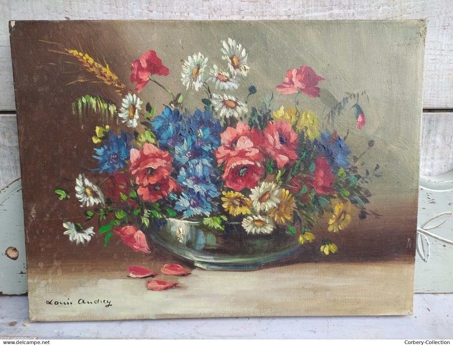 Tableau Bouquet De Fleurs Printanières Signé Louis Andrey - Oelbilder
