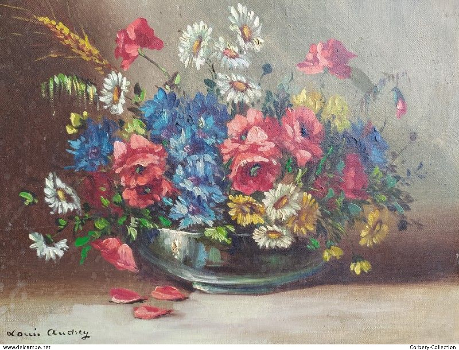 Tableau Bouquet De Fleurs Printanières Signé Louis Andrey - Oils