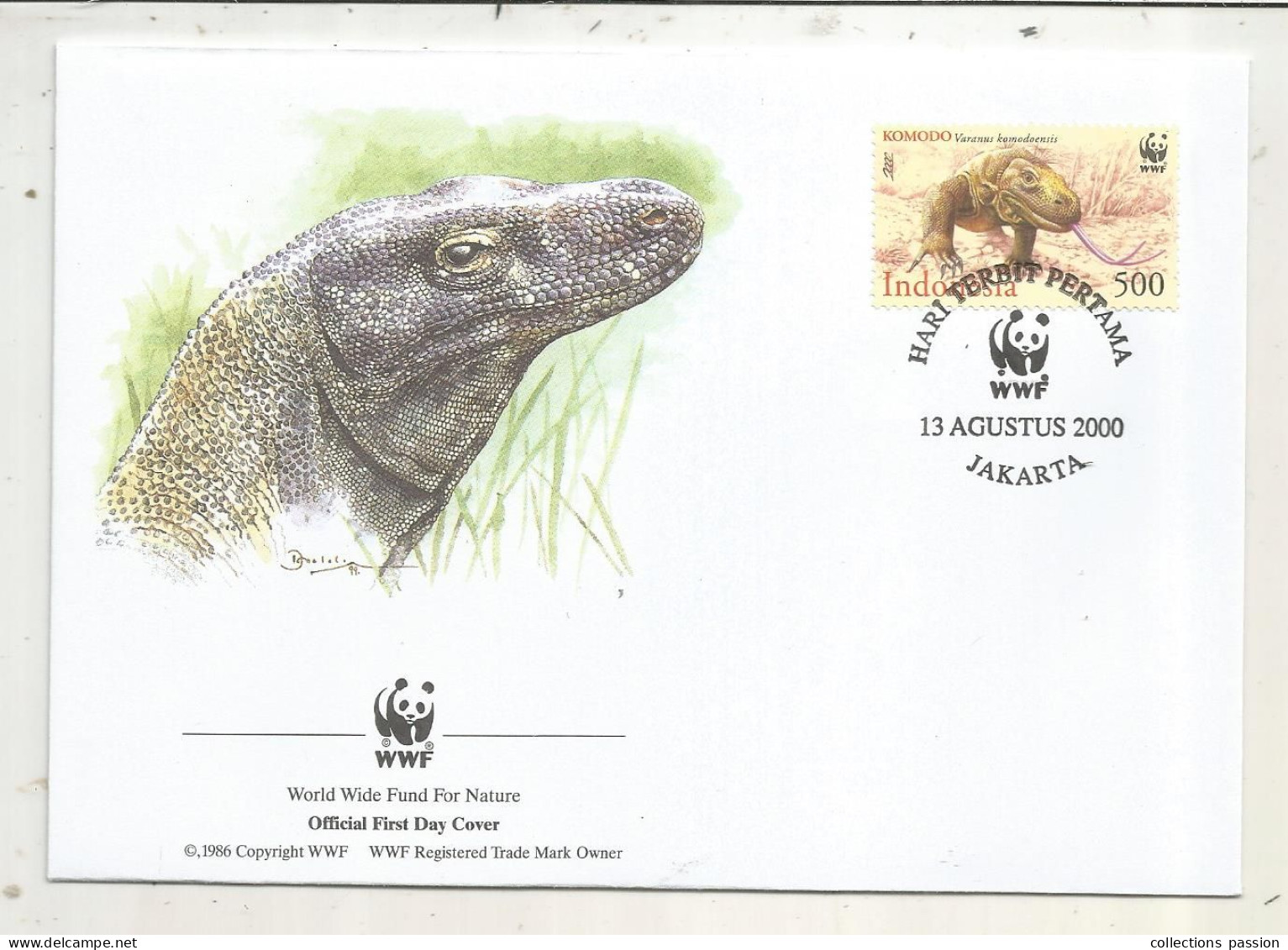 Official FDC, WWF, Komodo, INDONASIA, JAKARTA, 13 Agustus 2000 - FDC