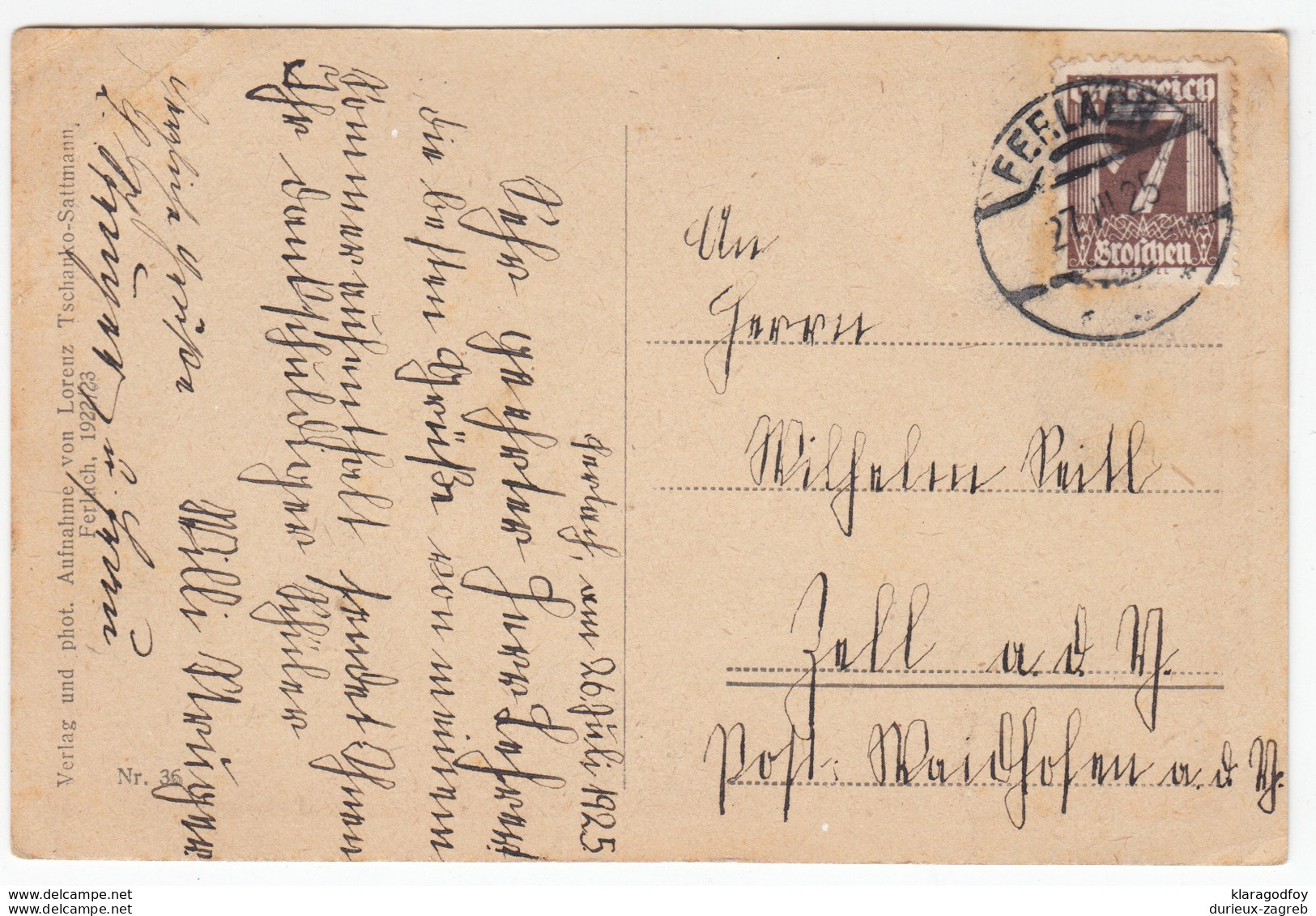 Ferlach, Tscheppaschlucht Vintage Postcard Travelled 1925 Ferlach Pmk B170310 - Ferlach
