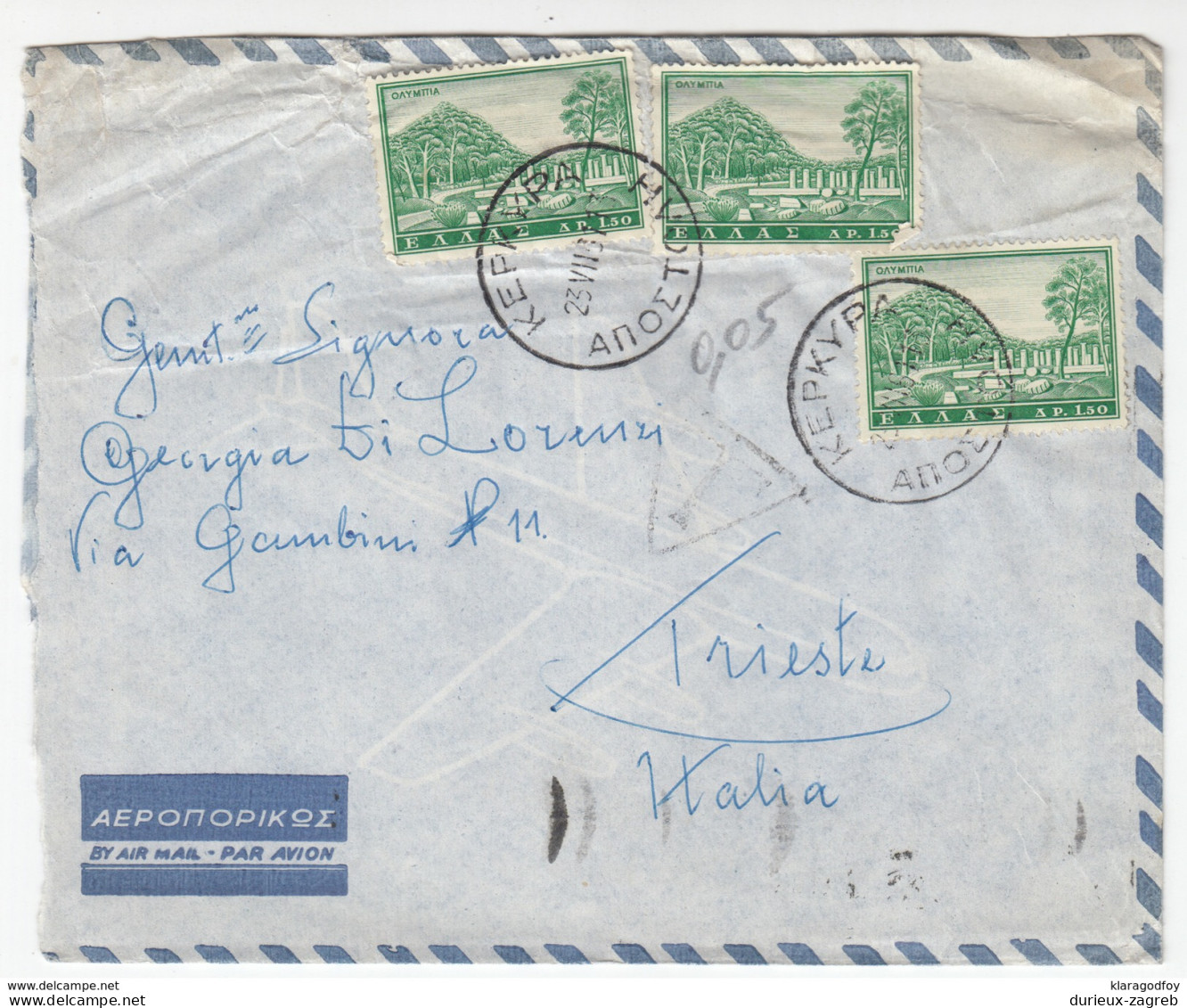 Greece Air Mail Letter Cover Travelled 1961 Kerkyra To Trieste B170310 - Lettres & Documents