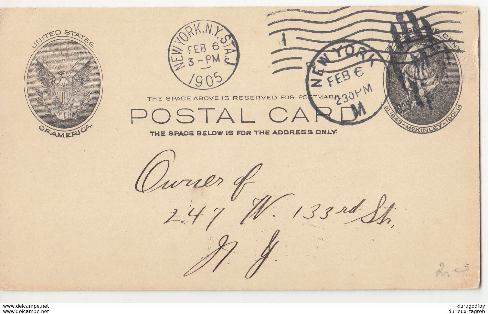 US, Postal Stationery Postal Card Posted 1905 New York Pmk B210710 - 1901-20