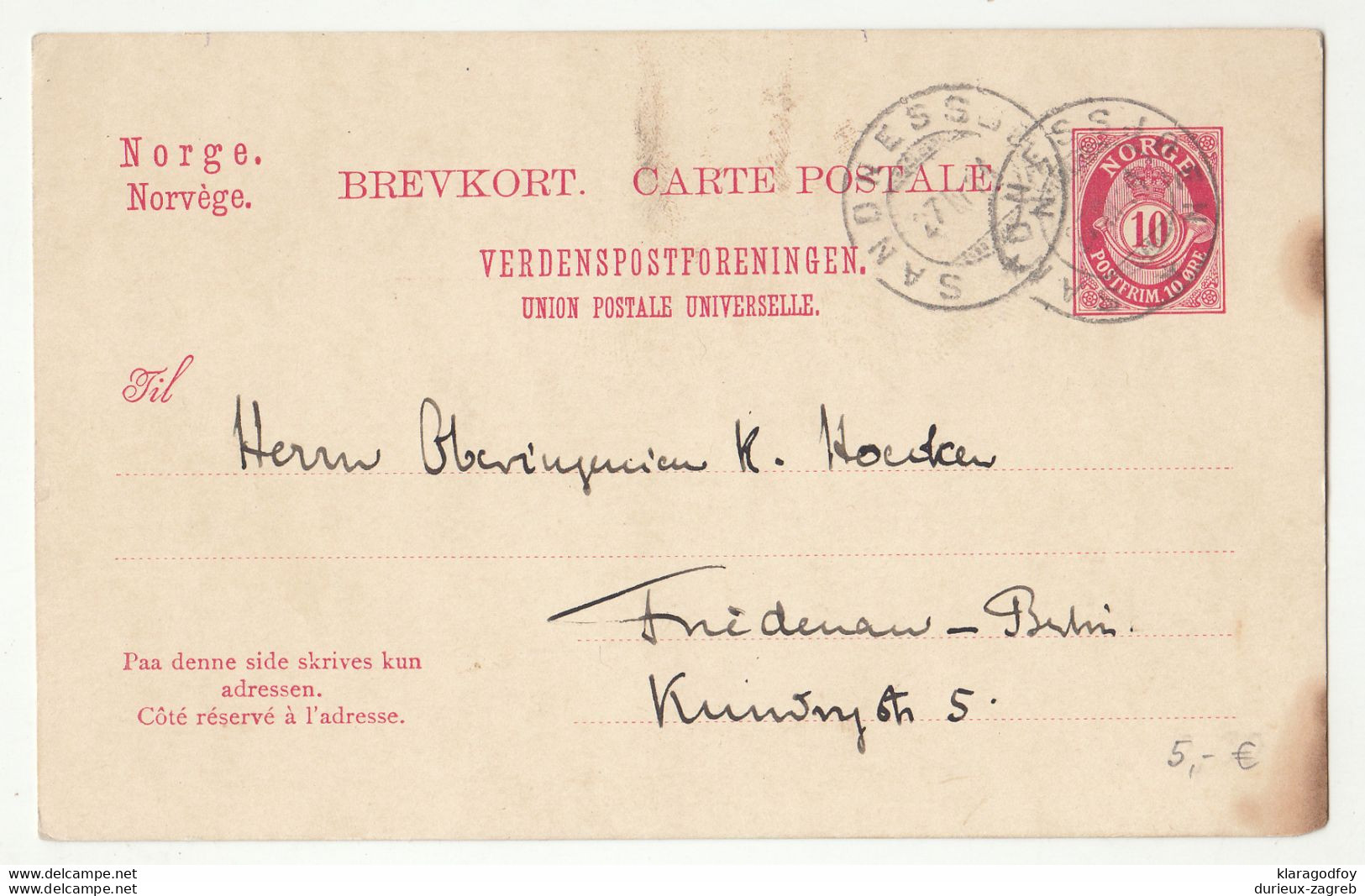 Norge Postal Stationery Postcard Brevkort Posted 1914 Sandnessjøen Pmk B210710 - Interi Postali