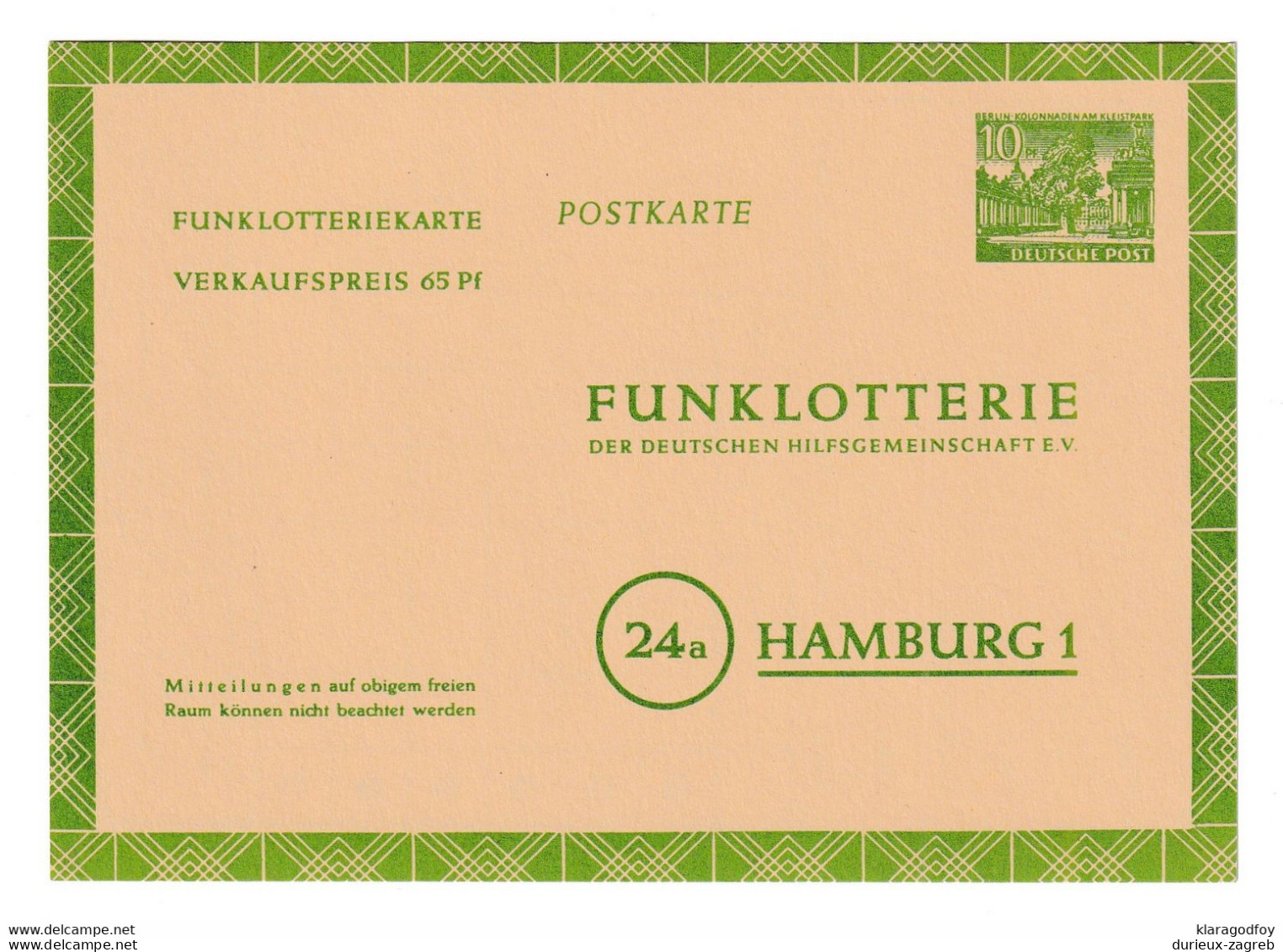 Funklotterie Postal Stationery Postkarte Unused B210701 - Postales - Nuevos