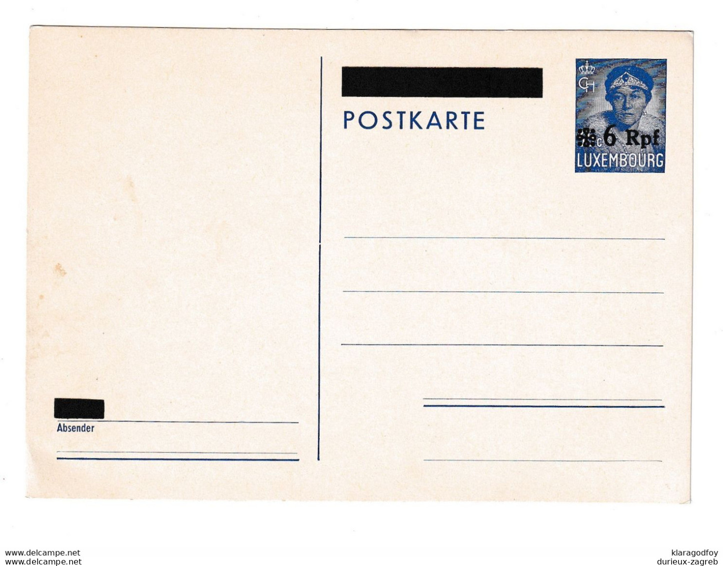 Luxembourg German Occupation Postal Stationery Postcard Unused B210701 - 1940-1944 Ocupación Alemana