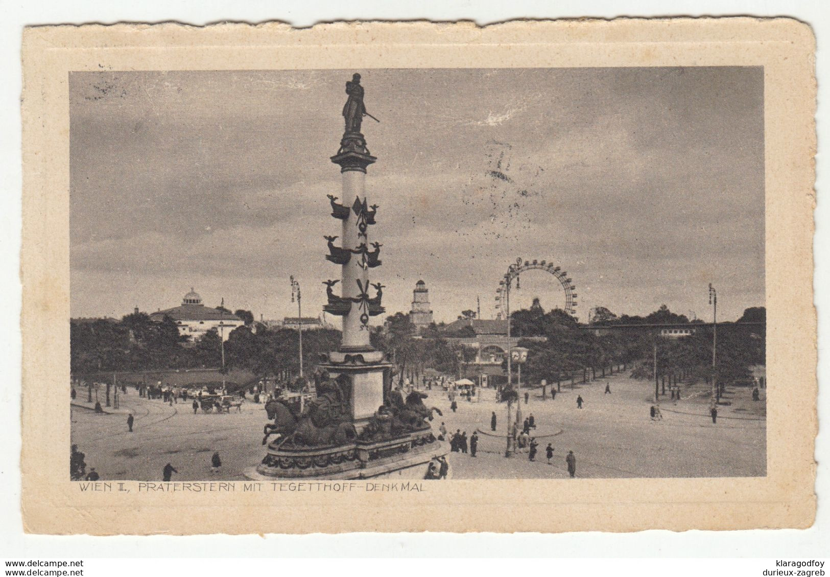 Wien Praterstern Mit Tefetthoff Denkmal Old Postcard Posted 193? B200701 - Prater