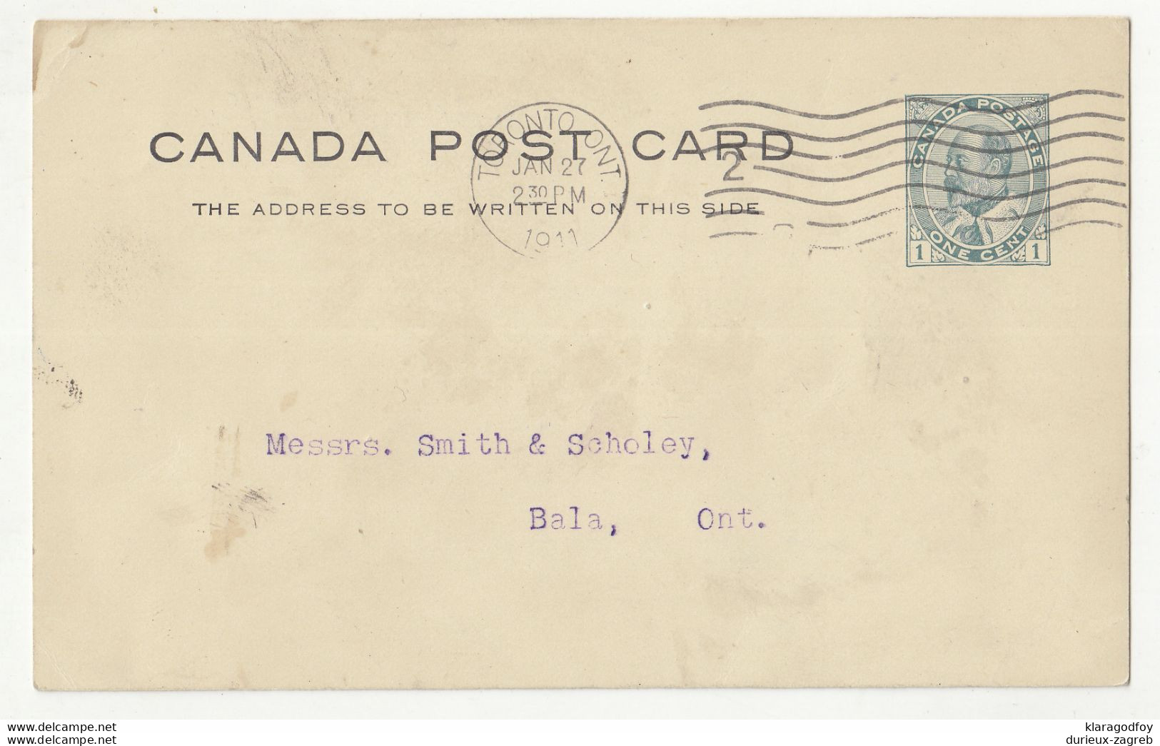 Canada KEVII Postal Stationery Postcard Posted 1911 Toronto To Bala B210526 - 1903-1954 Rois