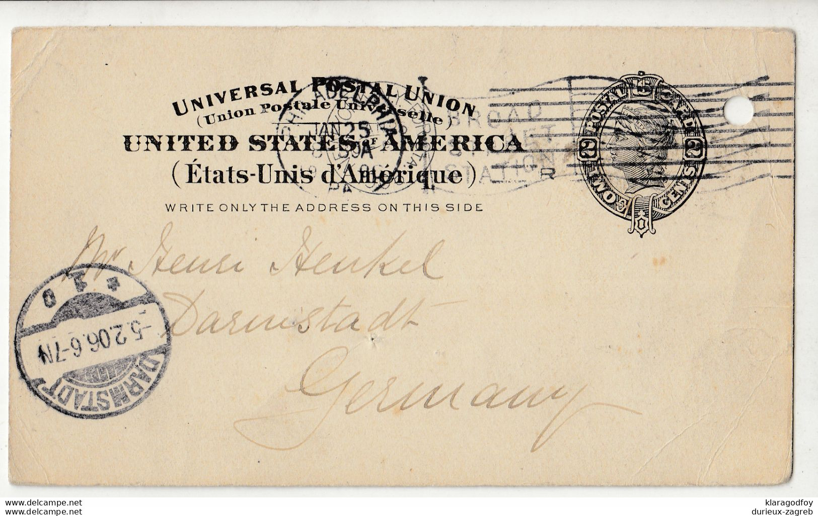 U.S. Postal Stationery Postcard Posted 1906 NYC To Darmstadt B210526 - Autres & Non Classés