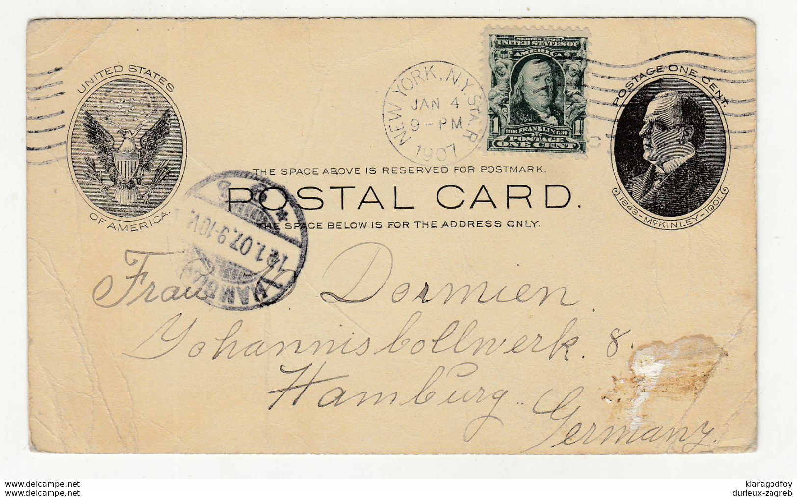 U.S. Postal Stationery Postcard Posted 1907 NY To Hamburg B210526 - Otros & Sin Clasificación