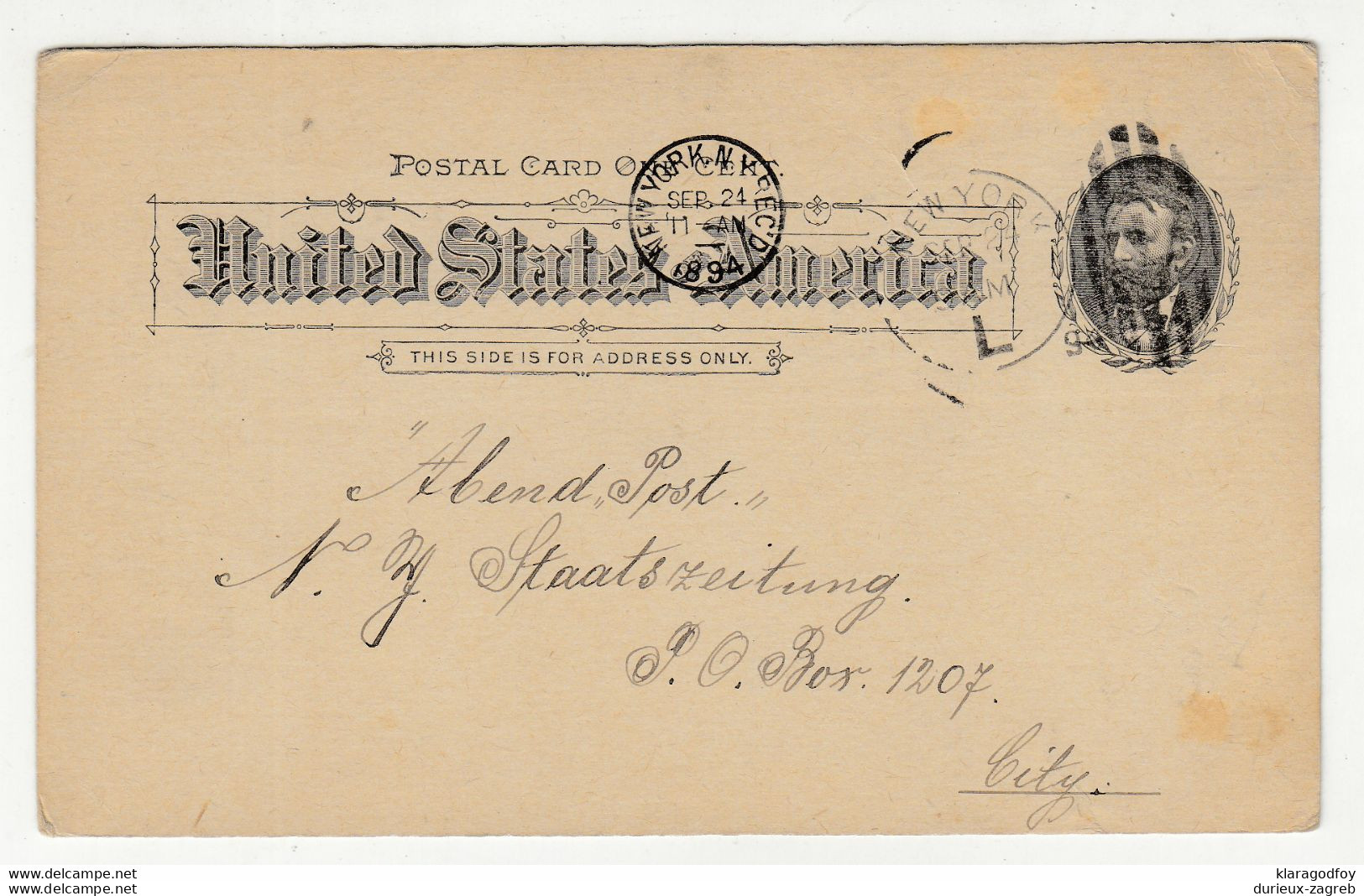 U.S. Postal Stationery Postcard Posted 1894 NYC Locally B210526 - Other & Unclassified