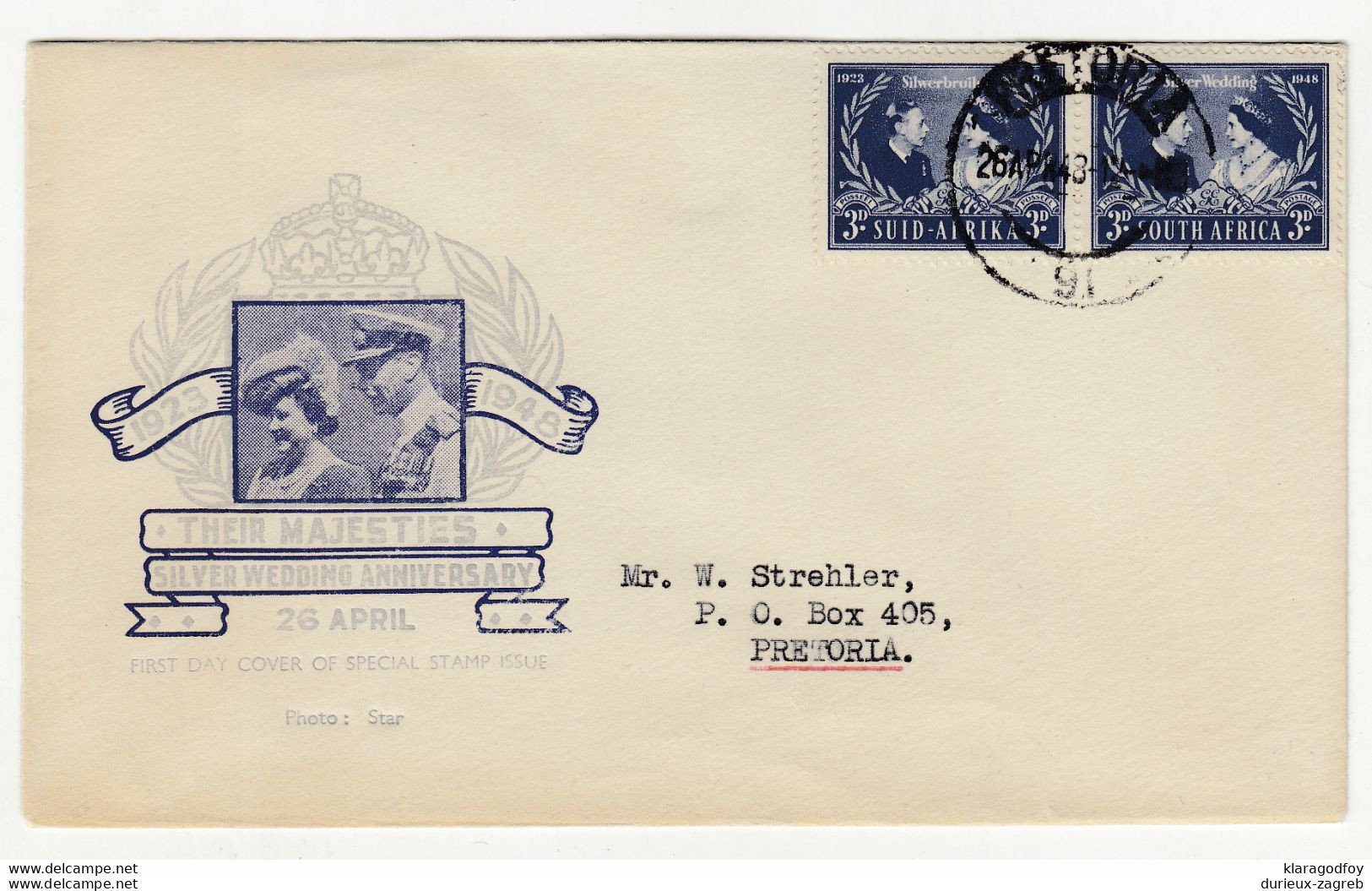 South Africa Silver Wedding Anniversary 1948 FDC B210526 - FDC