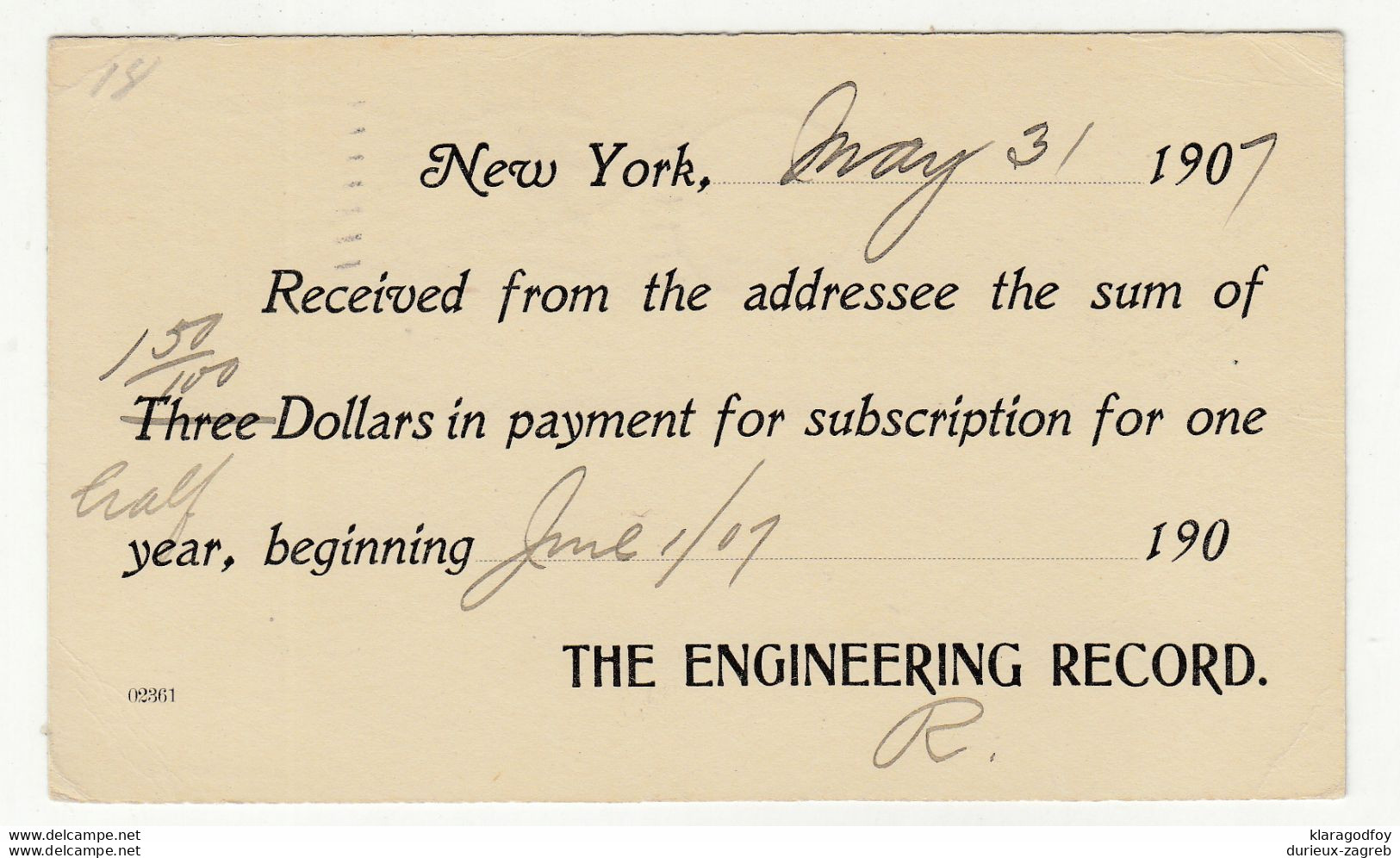 The Engineering Record Company Preprinted Postal Stationery Postcard Posted 1907 B210526 - Autres & Non Classés