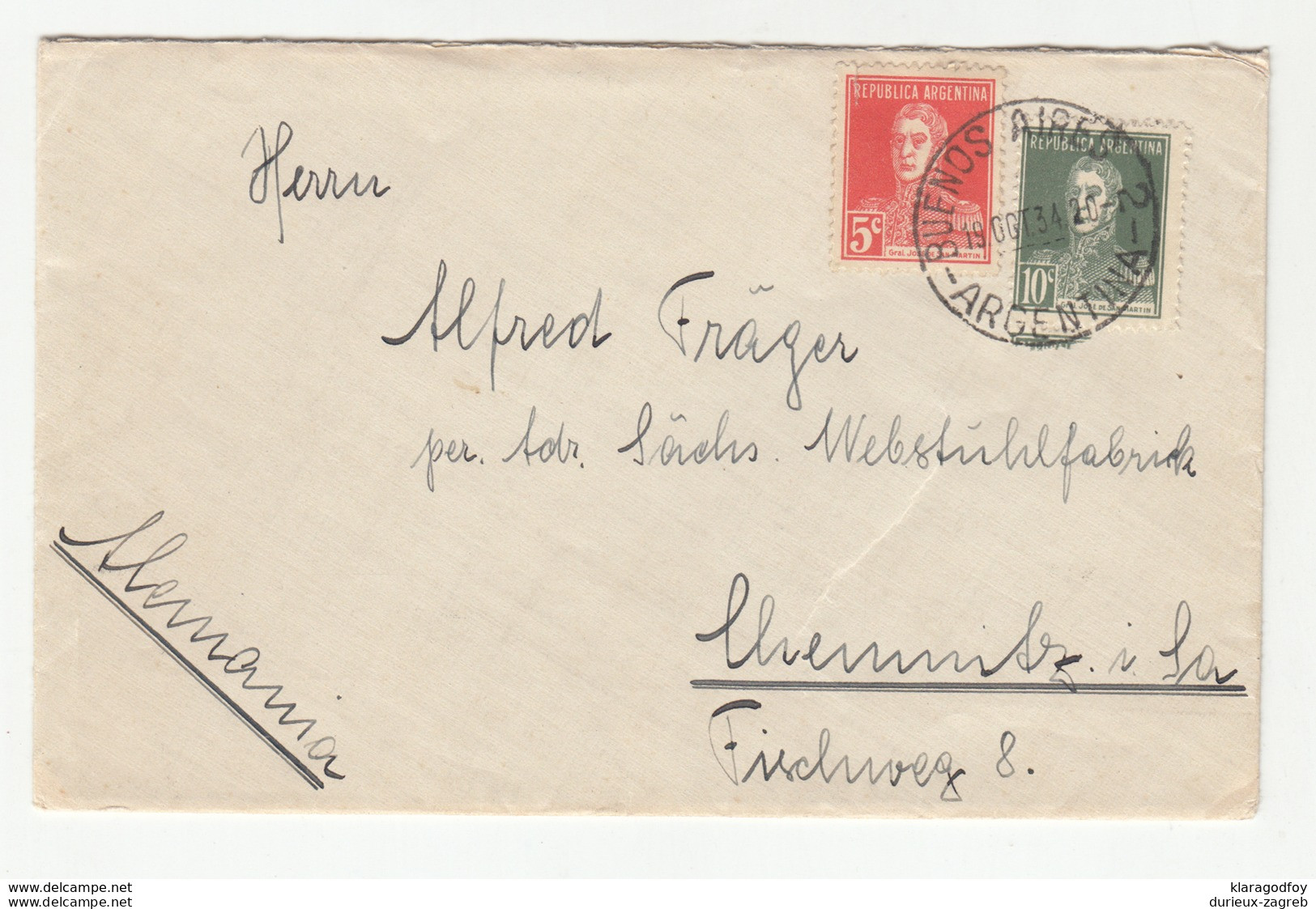 Argentina Letter Cover Posted 1934 To Germany B200125 - Lettres & Documents