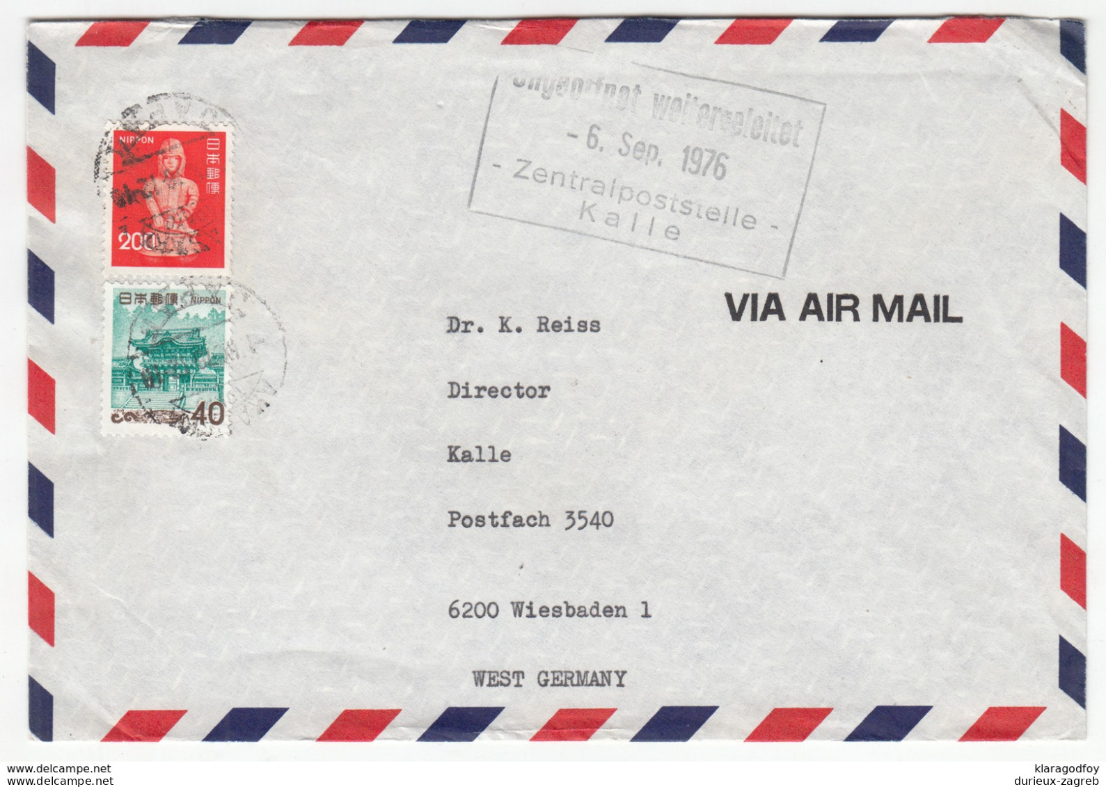 Japan, Hoechst Japan Company Airmail Letter Cover Travelled 1976 Akasama Pmk B171025 - Lettres & Documents