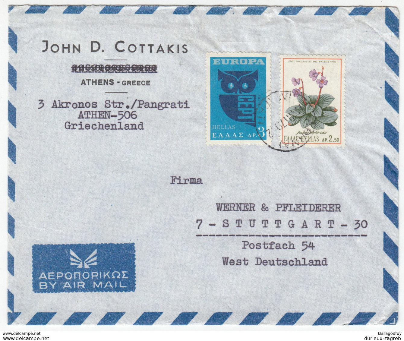 Greece, John D. Cottakis Company Airmail Letter Cover Travelled 1970 B171025 - Lettres & Documents