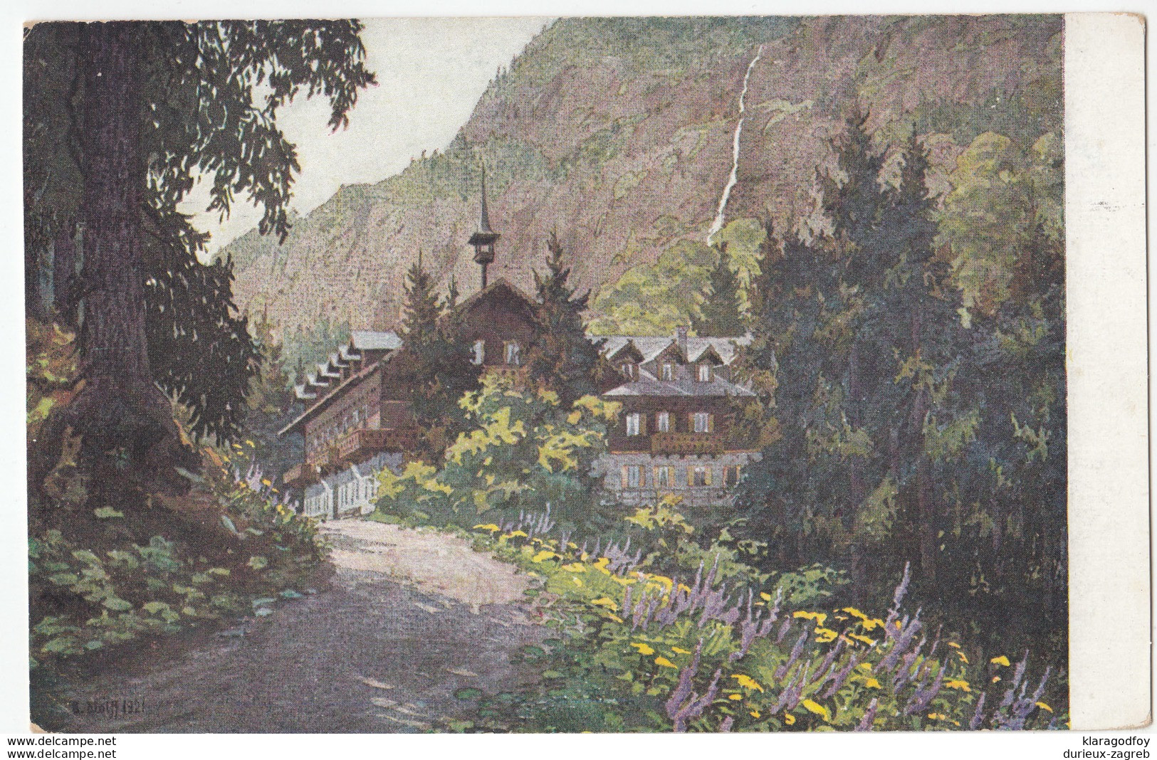 Hotel Kesselfall Alpenhaus Painting 1921 Old Vintage Postcard Unused 170520 - Kaprun