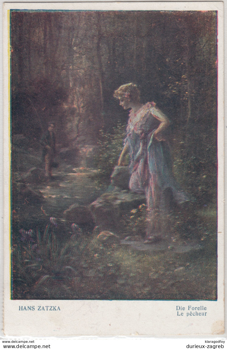 "Die Forelle" By Hans Zatzka Old Vintage Postcard Travelled 192? B170325 - Zatzka