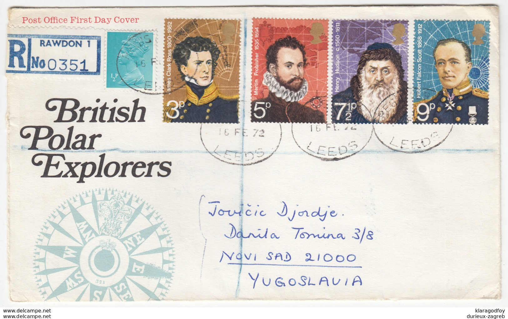 British Polar Explorers FDC Registered 1972 B170330 - 1971-1980 Decimal Issues