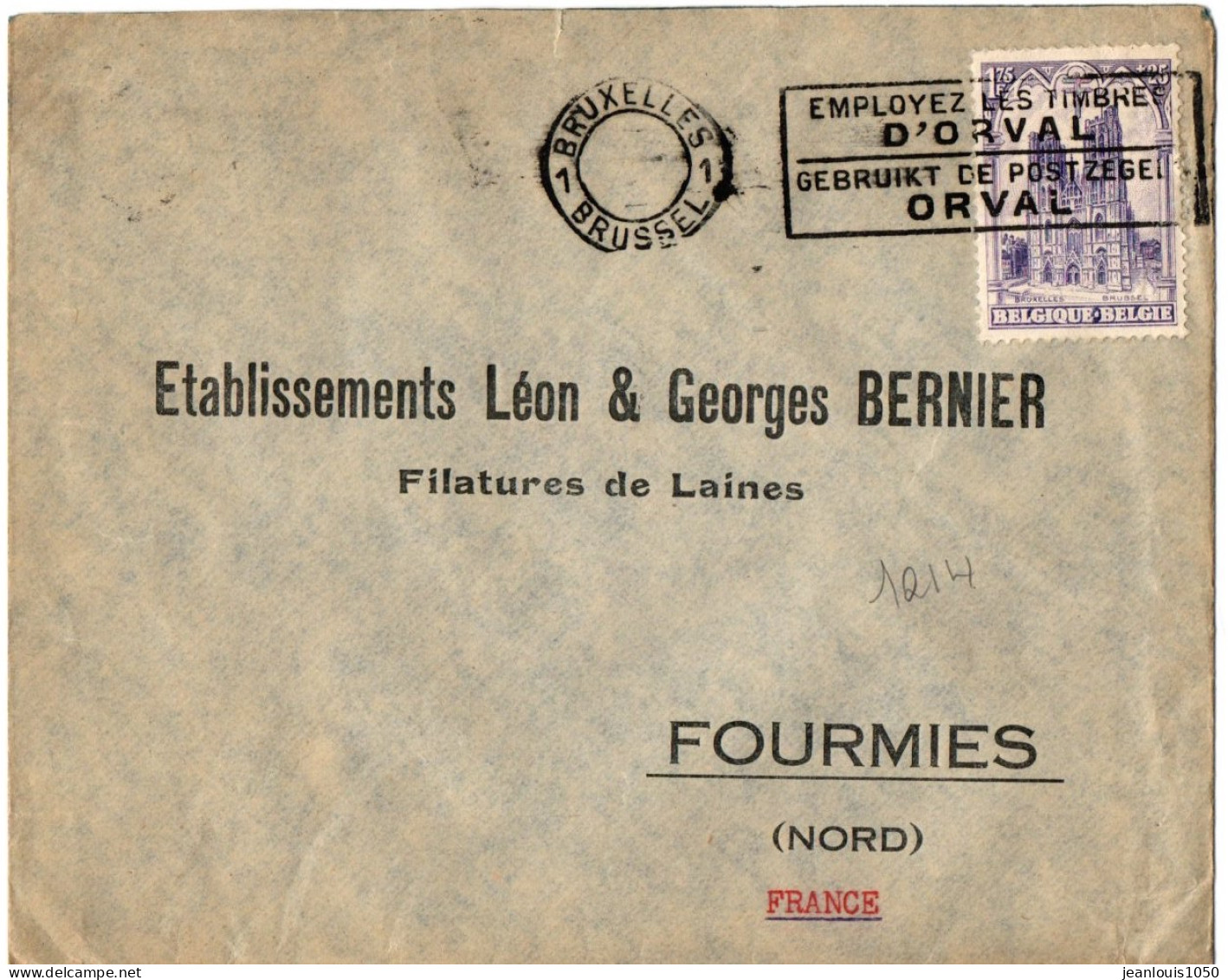 BELGIQUE YT N° 271 SEUL SUR LETTRE POUR LA FRANCE OBLITERE EMA FLIER BRUXELLES AVEC COURONNE A DATE VIDE - ...-1959