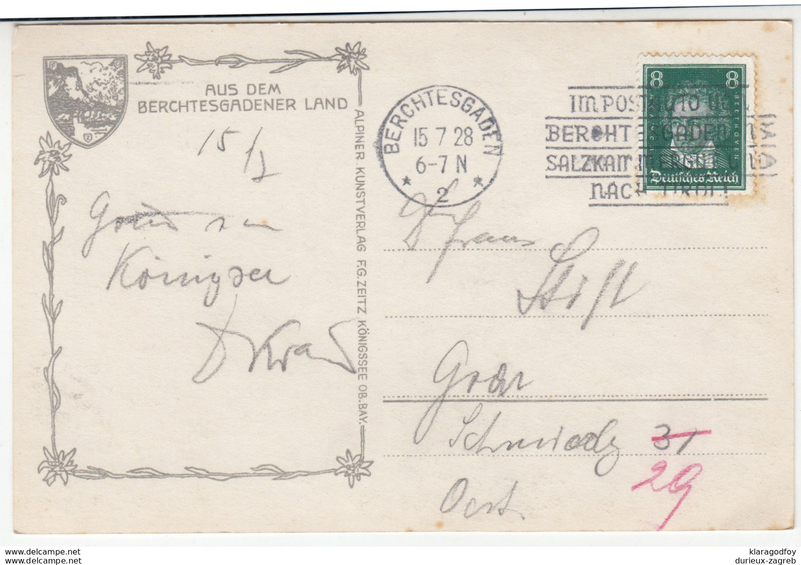 Königssee Vom Malerwinkel Old Postcard Travelled 1928 B181115 - Ottobrunn