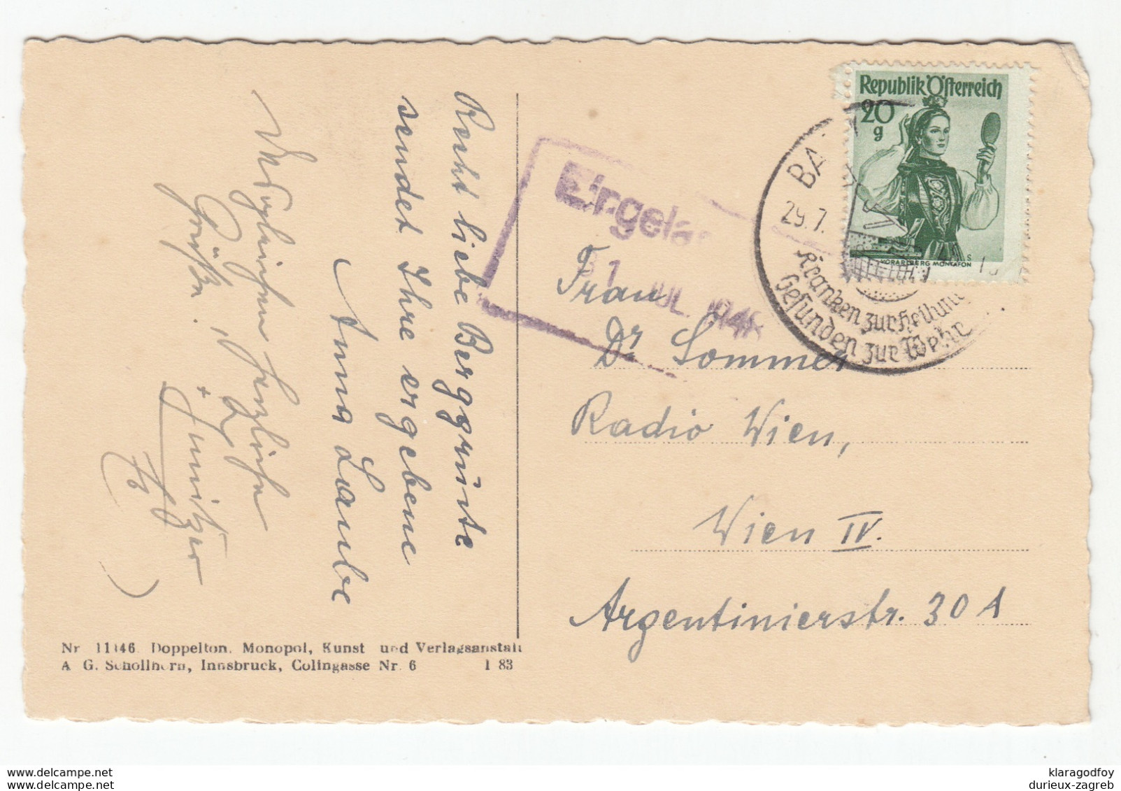 Thermalbad Hofgastein Old Postcard Travelled 1948 B181115 - Bad Hofgastein