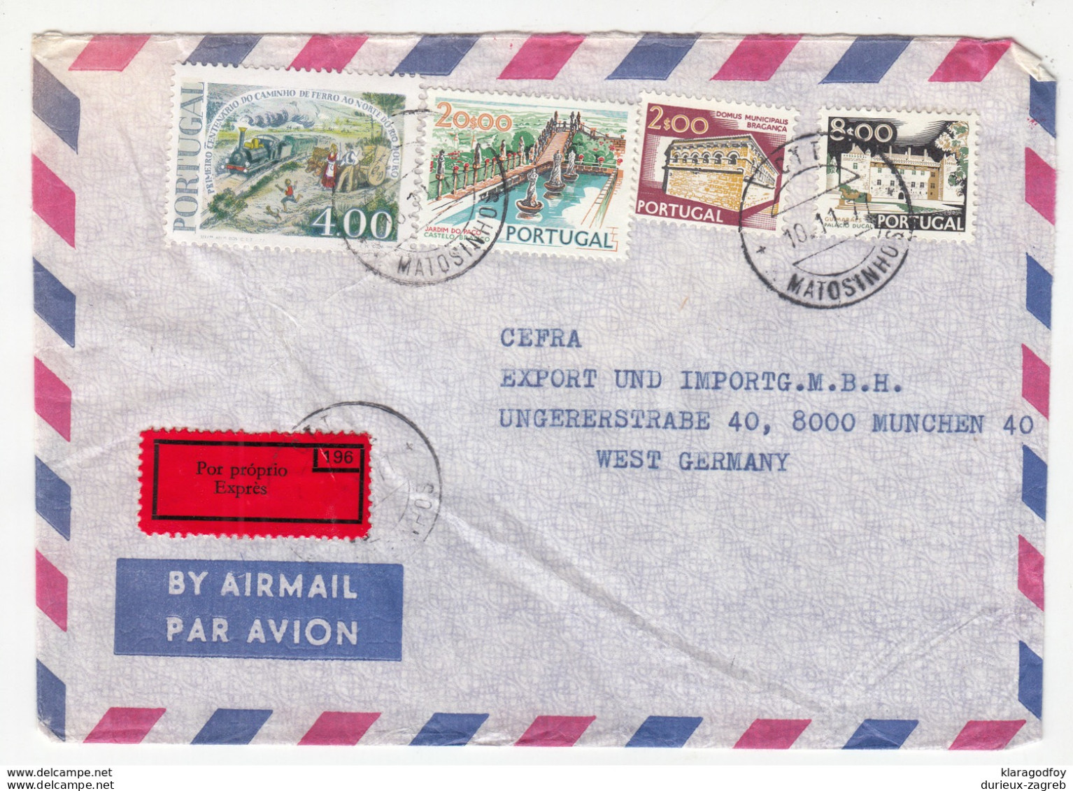 Portugal Air Mail Letter Cover Travelled Express 1977 To Germany B180425 - Cartas & Documentos