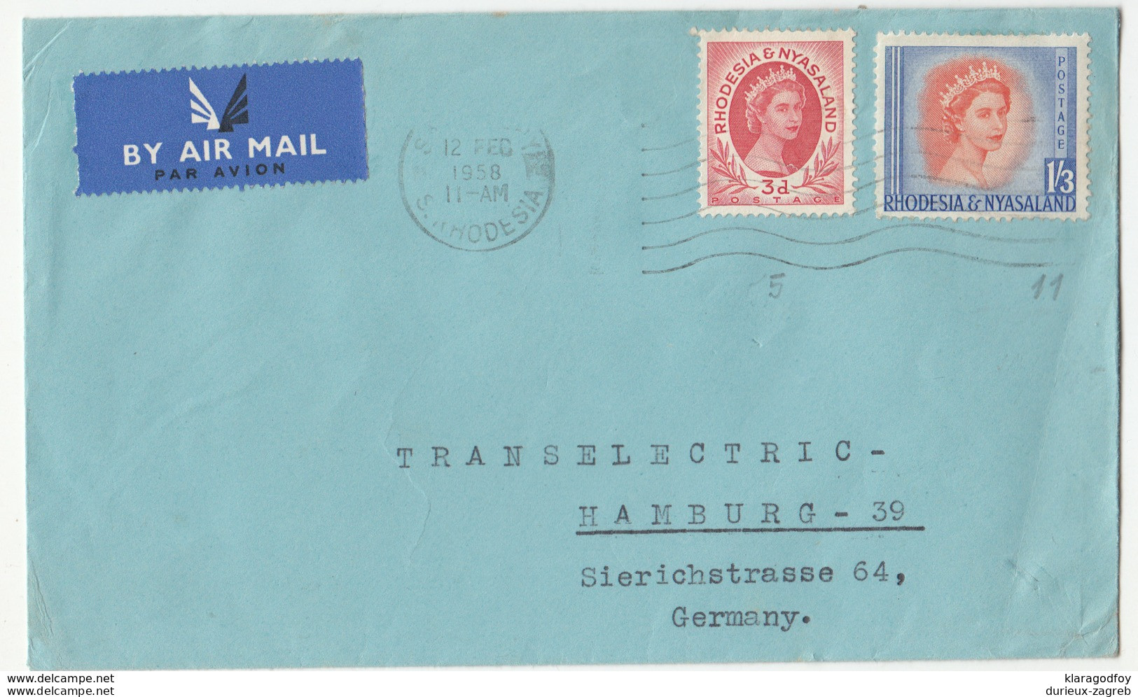 Rhodesia & Nyasaland, Letter Cover Airmail Travelled 1958 B180122 - Rhodésie & Nyasaland (1954-1963)