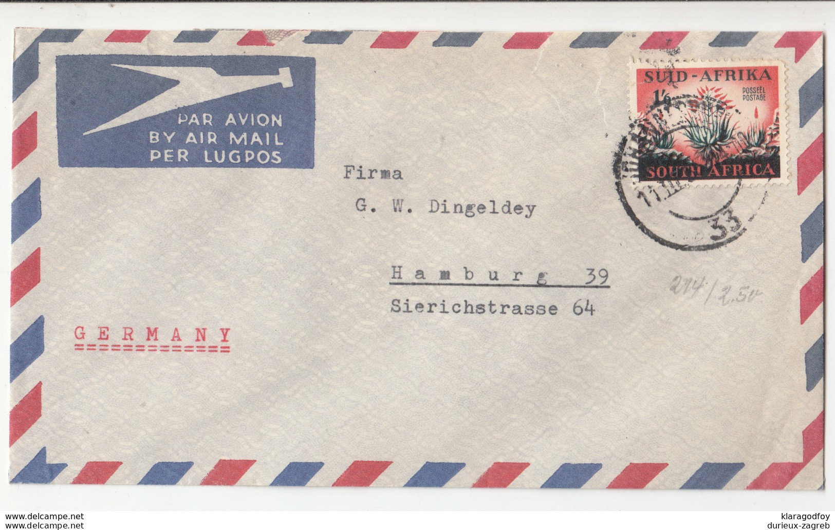 South Africa, Letter Cover Travelled 195? Johannesburg Pmk B180122 - Airmail