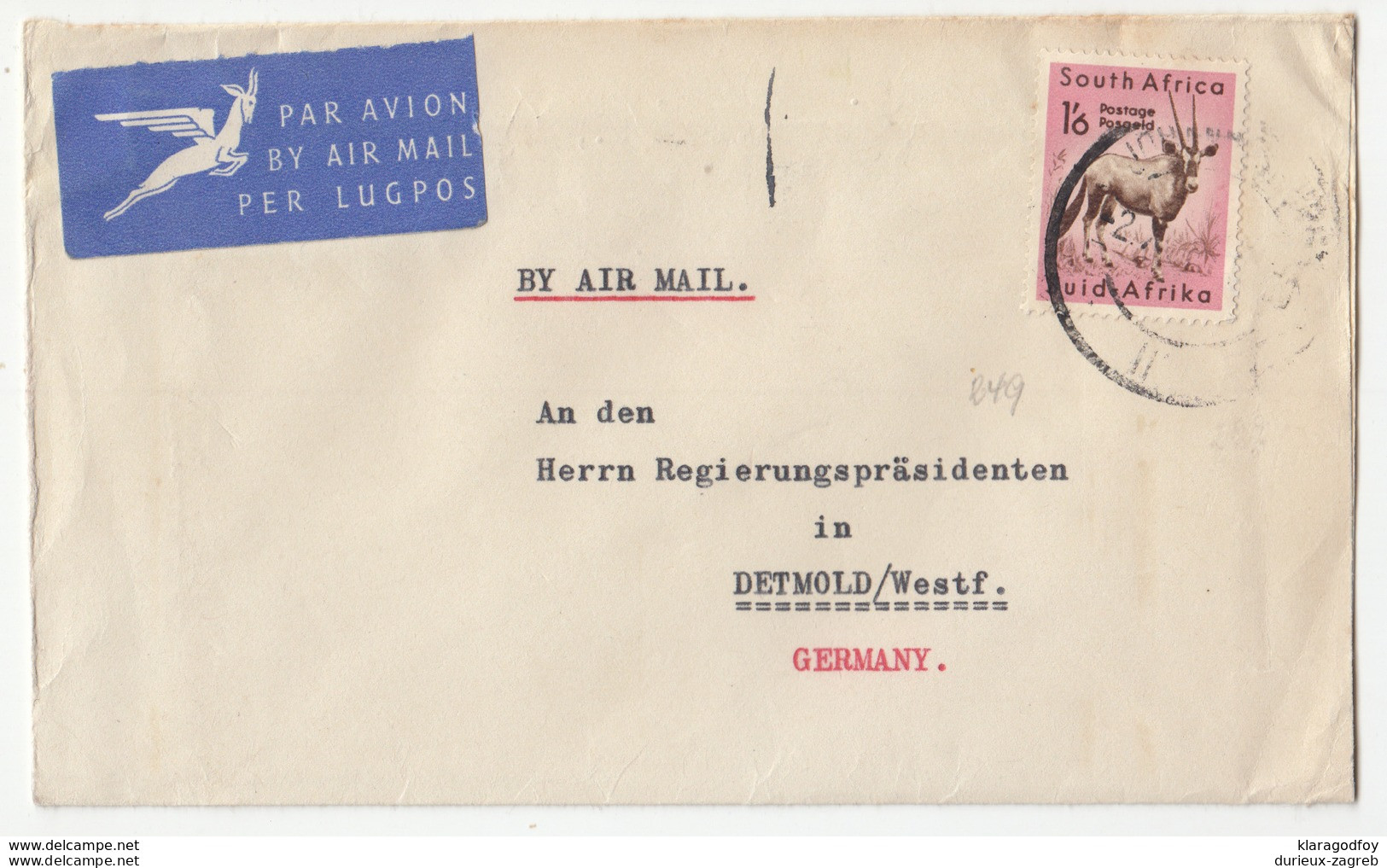 South Africa, Letter Cover Airmail Travelled 195? B180122 - Airmail