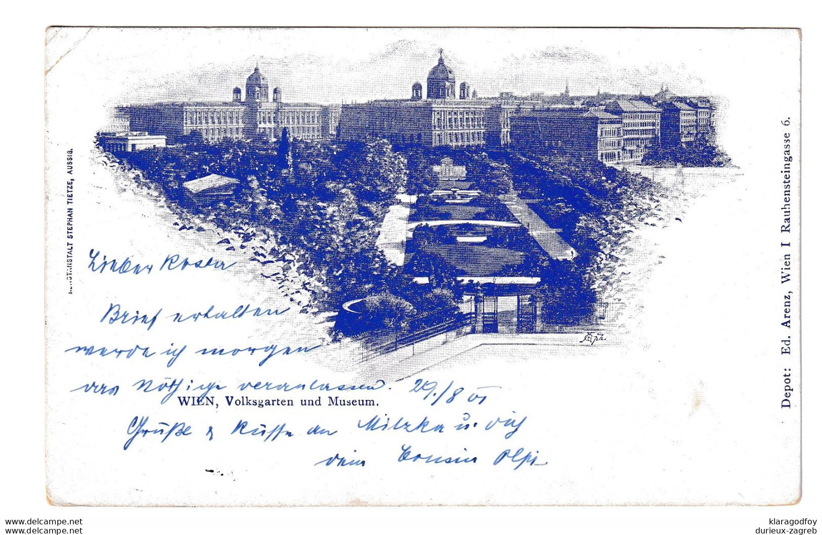 Wien, Volksgarten Und Museum Old Postcard Posted 1901 Wien To Károlyváros Karlovac B210220 - Musées