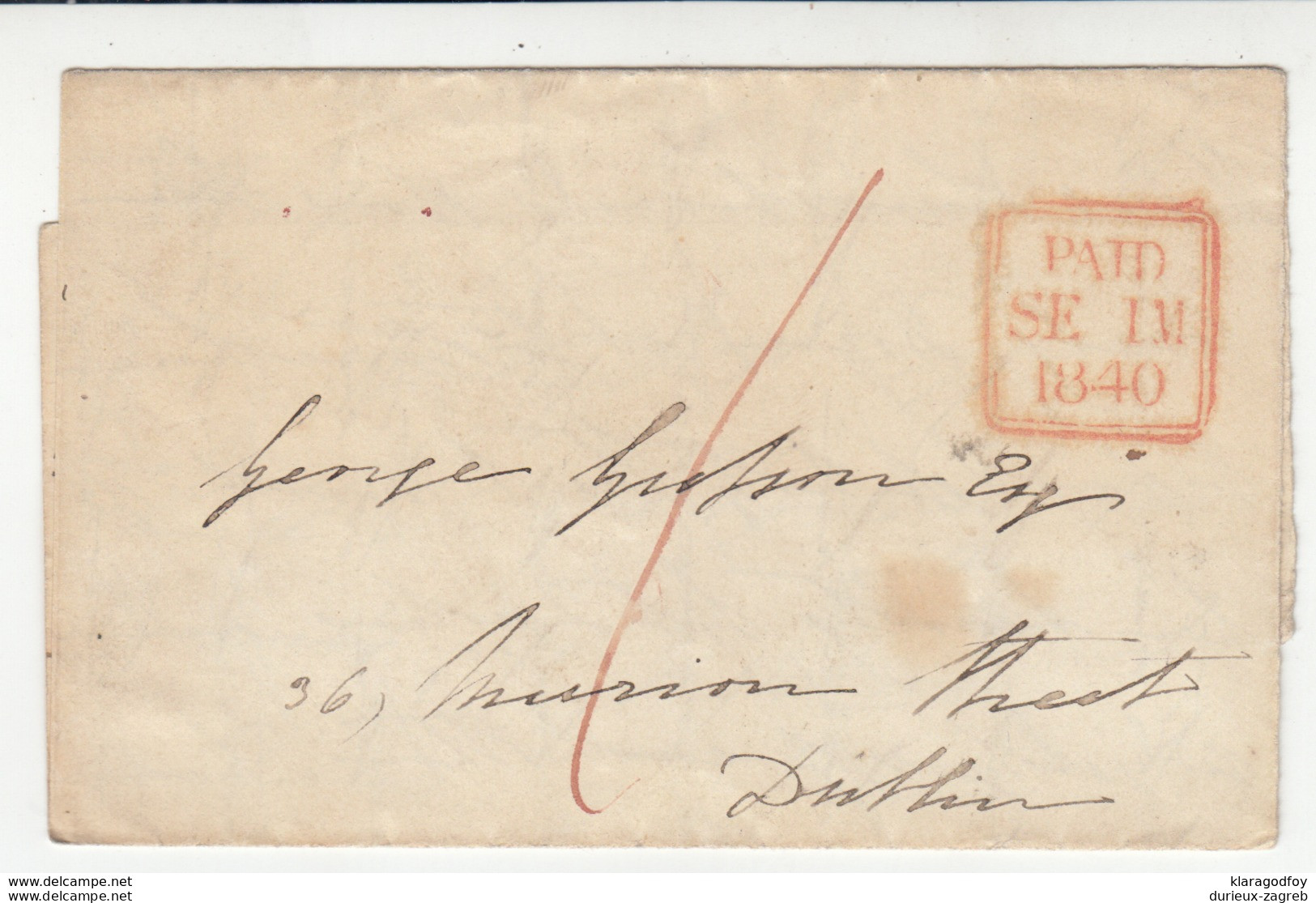 Ireland Prephilately Letter Travelled 1840 Moneygall? To Dublin B190615 - Prefilatelia